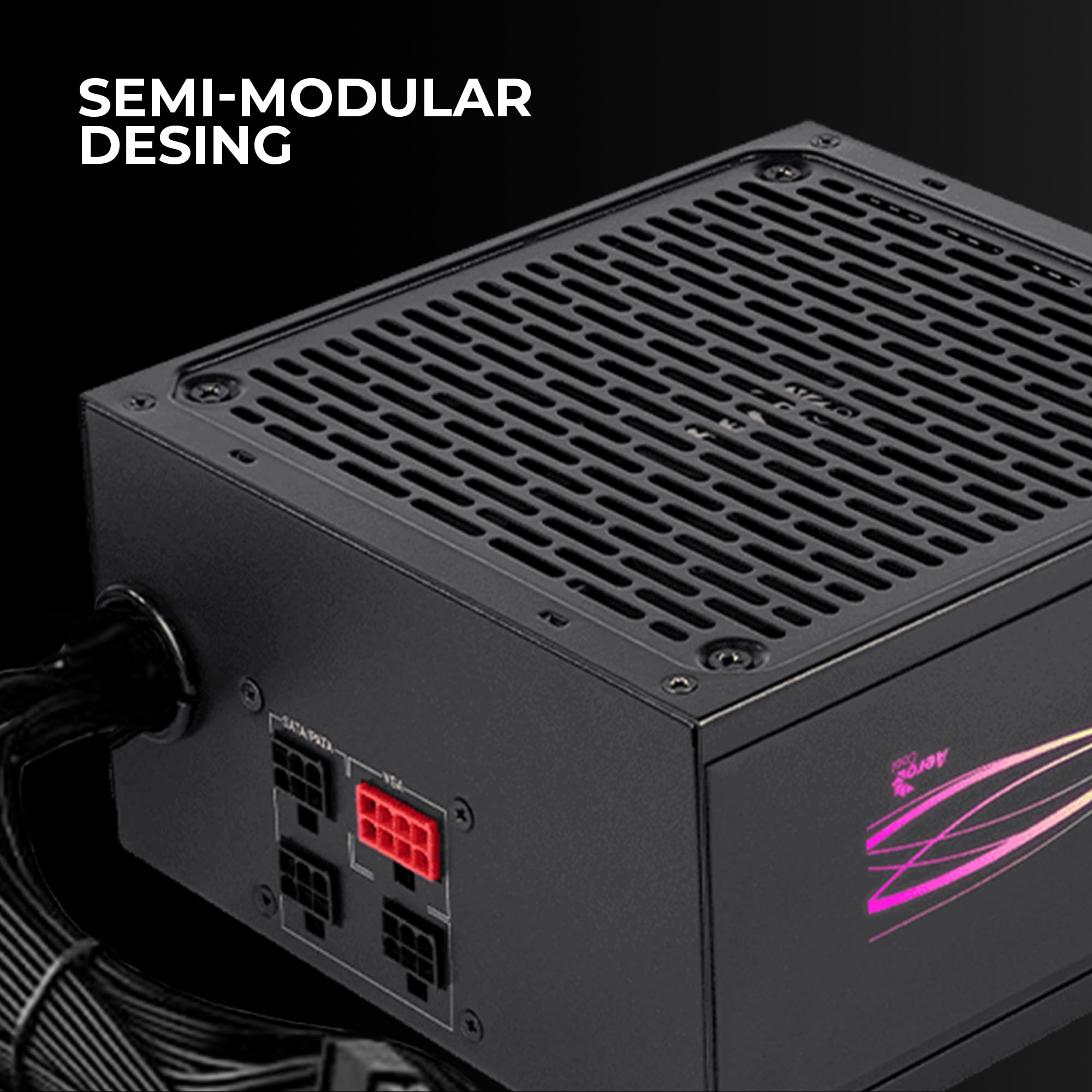 Aerocool LUXPRORGB750M, alimentatore semi-modulare RGB 750 W, 80 Plus Bronze +88%, condensatori giapponesi, ventilatore FDB 14 cm con tecnologia APFC, compatibile ARGB, 5 anni di garanzia, nero