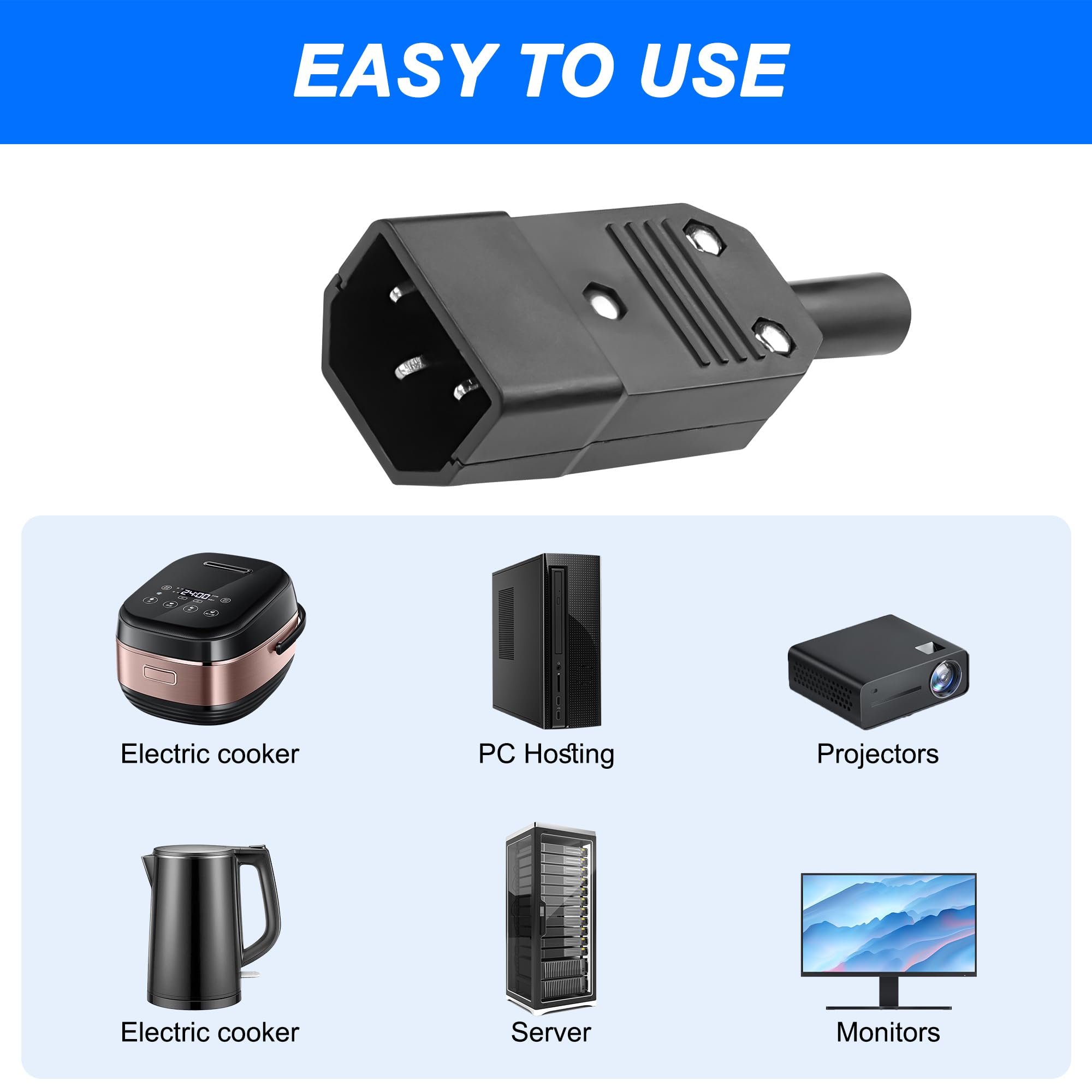 MEIRIYFA IEC320 C14 Adattatore AC 250 V 10 A 3 pin morsetti Inlet Power Plug Socket Adattatore per cabinet PDU Industriettechnik Dedicated (5 pezzi)