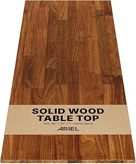 ARIEL 60 x 25 x 1 Hevea Spice Finished Solid Wood Table Top, Premium Desktop for Standing/Adjustable Desk/Office Tabletop/Gaming Desk/Kitchen Countertop
