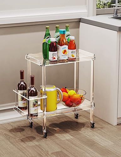 Miniatura 2 de solaround Carrito de barra de acrílico, carrito de servicio para el hogar con ruedas bloqueables, con estante de vino transparente, para cocina y