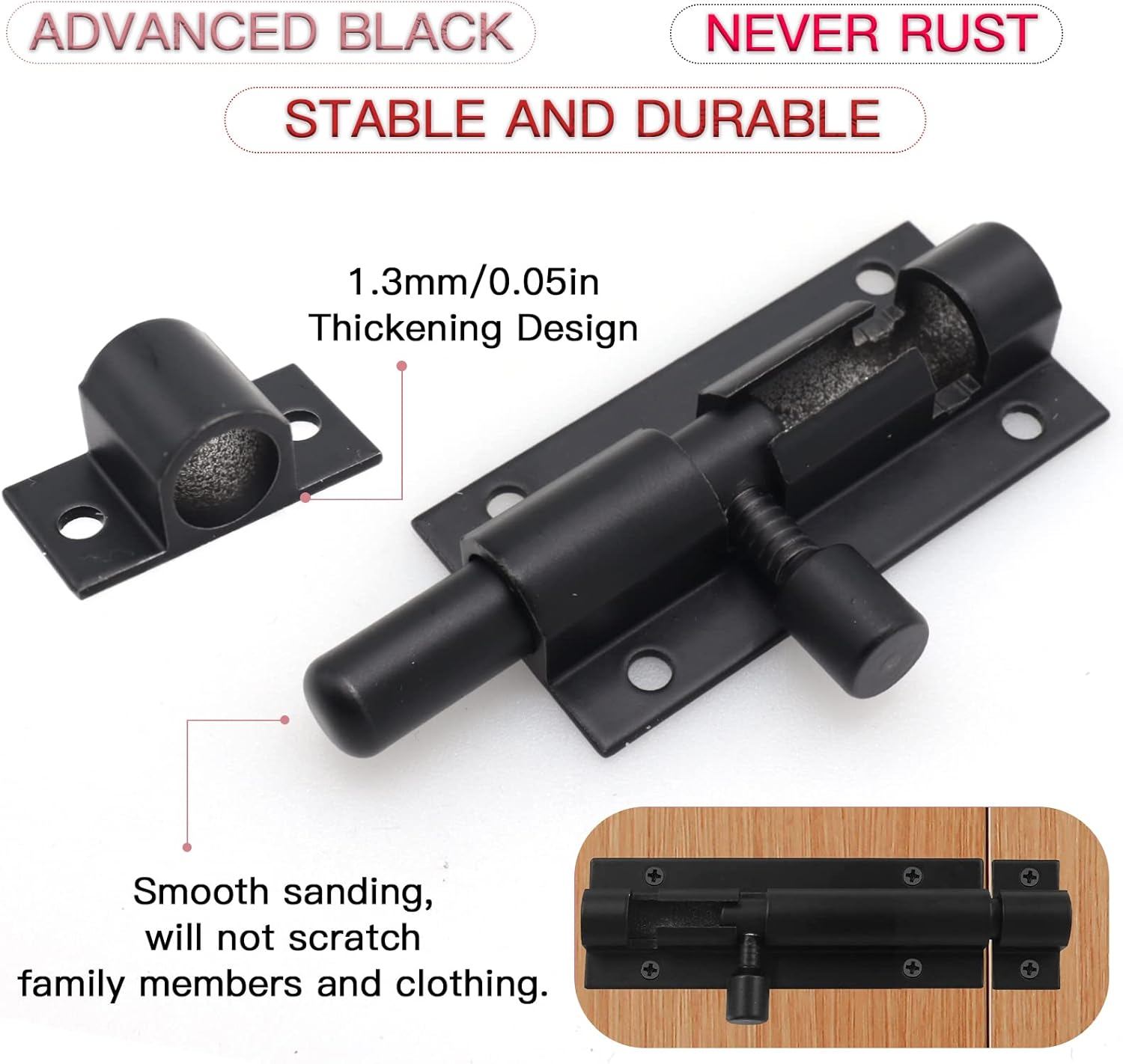 2 Inch Black Slide Barrel Bolt Latch, Aluminum Alloy Slide Door Latch Lock, Heavy Duty Gate Sliding Bolt Latch Lock for Home Yard Garden Door Security, with Screws, 4pcs