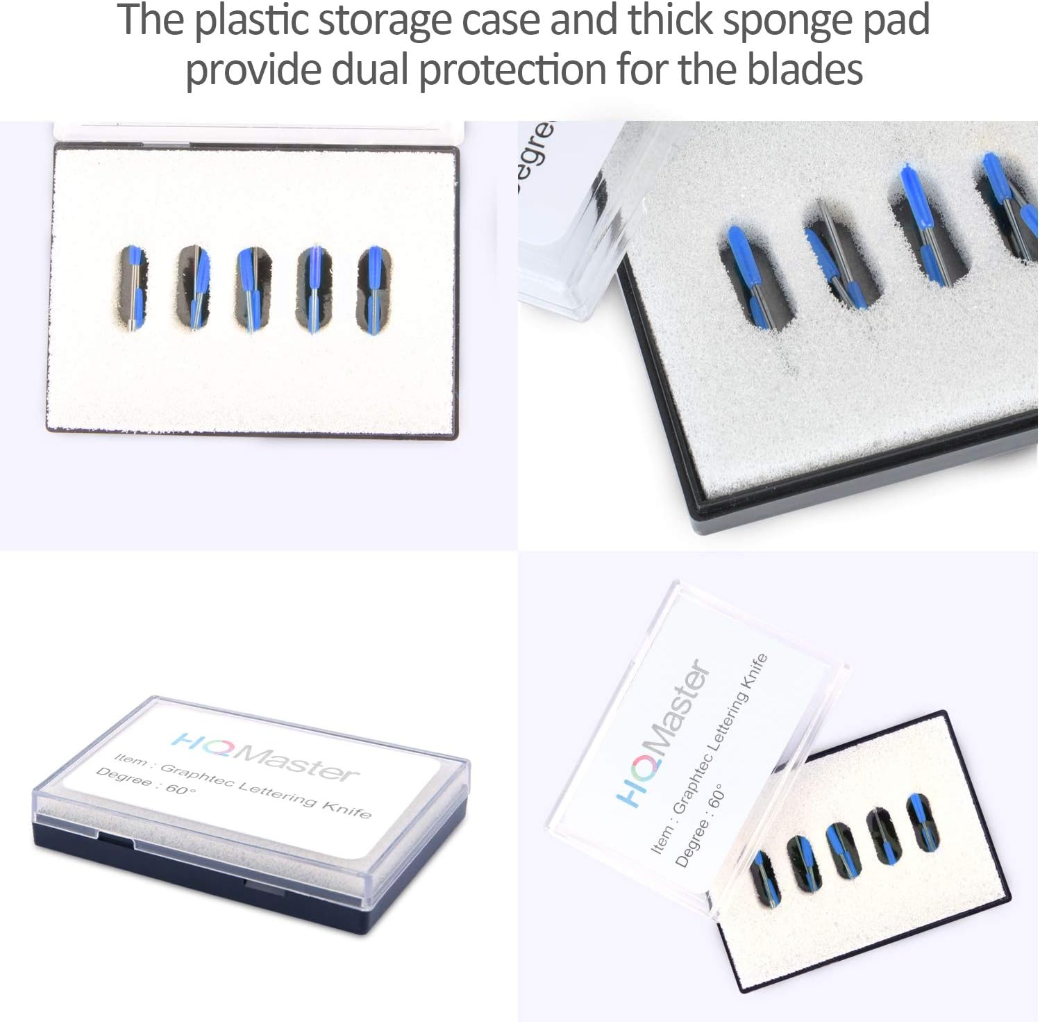 HQMaster 60 Degree Vinyl Cutter Blades Lettering Blade for Graphtec Cutting Plotter, Blue Cap Pack Of 10 with Springs