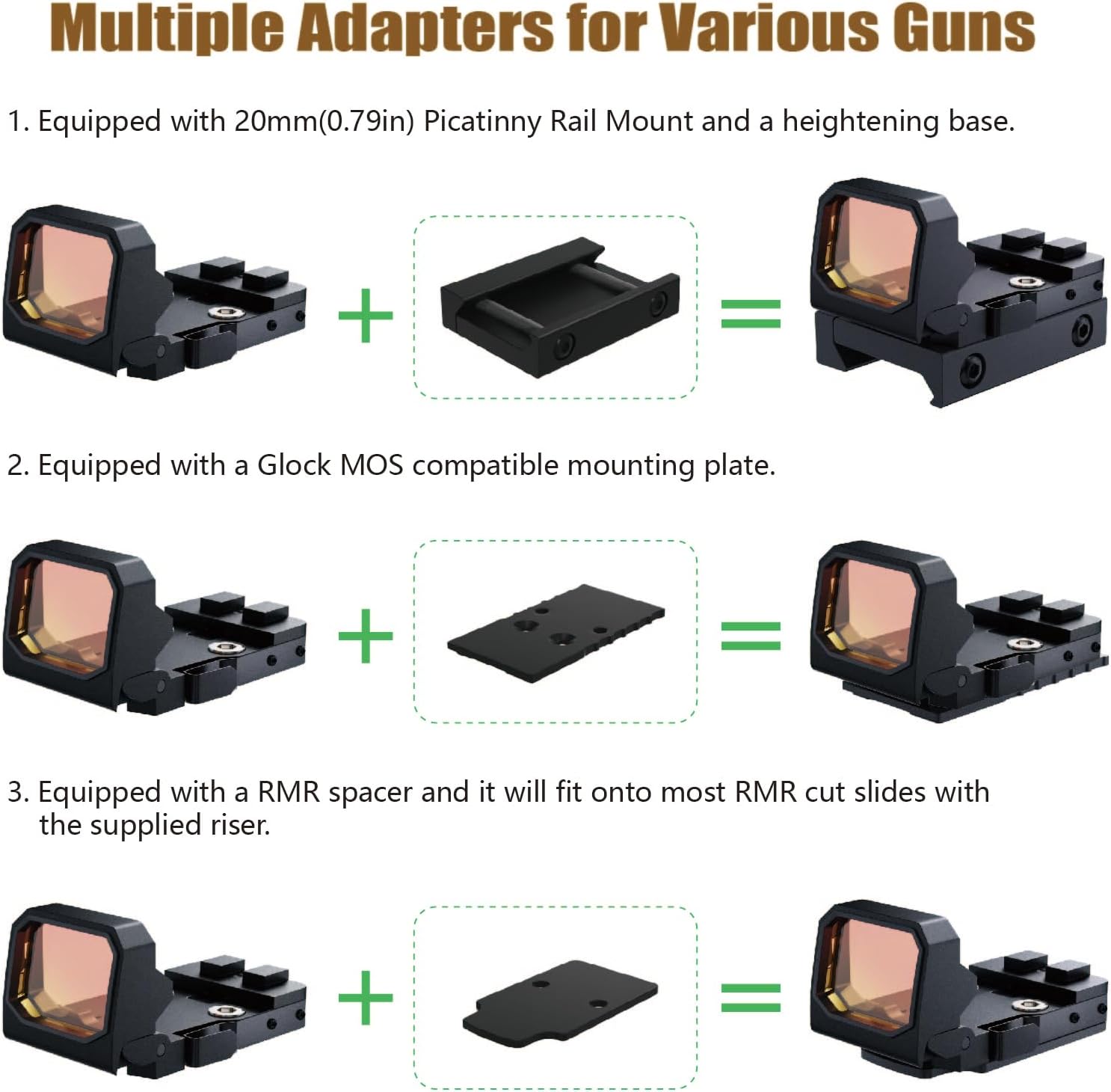 Flip Up Red Dot Sight Compact RMR Reflex Sight for 20mm Picatinny Rail, RMR Mounts and Rifle Pistol Handgun for Outdoor Hunting