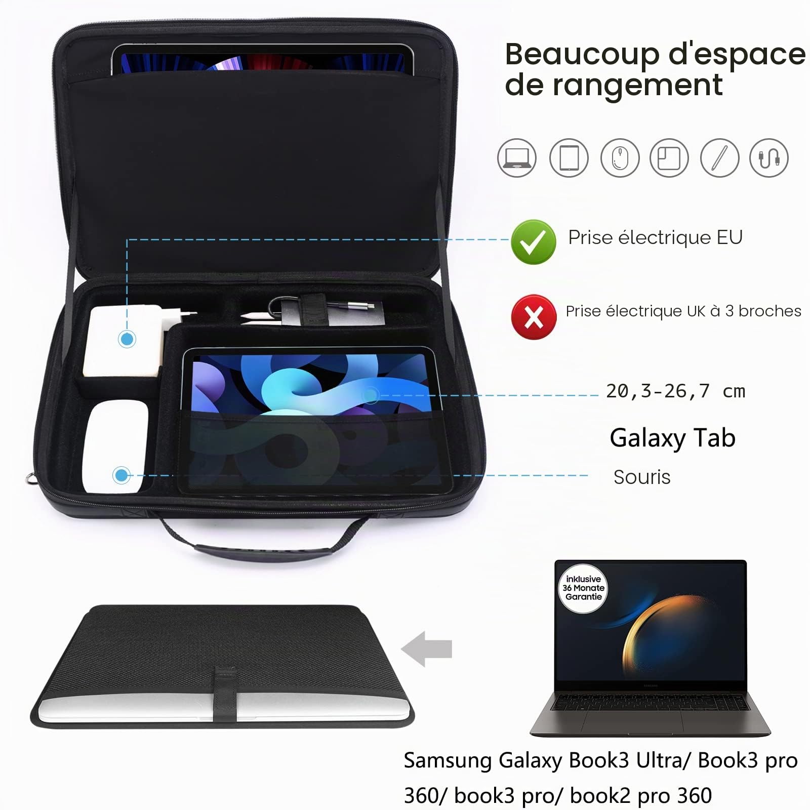 Smatree Sacoche rigide pour ordinateur portable compatible avec 16 pouces Samsung Galaxy Book3 Ultra,Book4/3 Ultra, Galaxy Book5/4/3 Pro 360, 16 pouces MacBook Pro M4 2024/M3/M2 2023 A2991 A2780