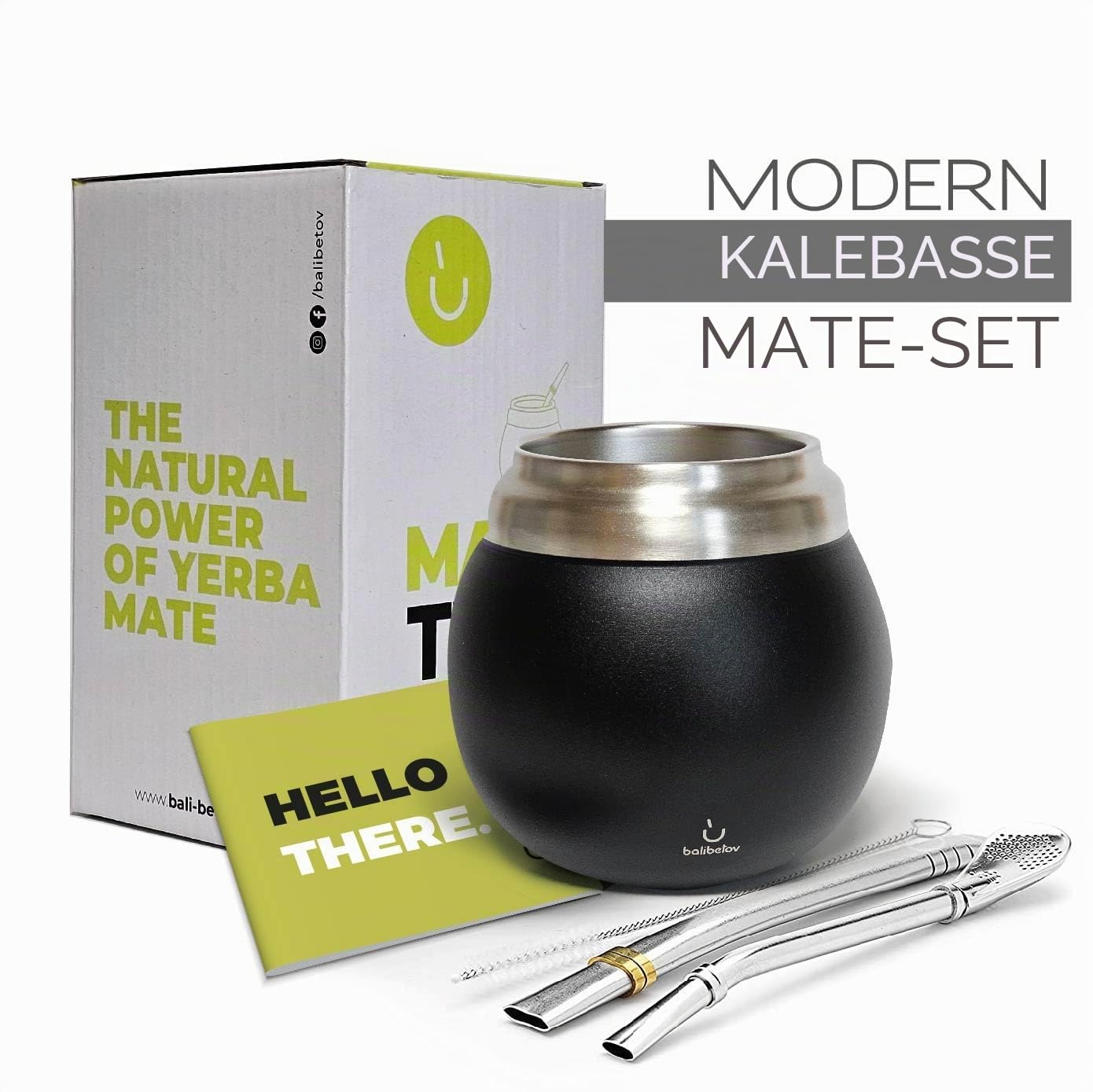 Yerba Mate Set - Modernes Yerba Mate Gourd Kit - Edelstahl mit Calabash Form und Bombilla - Einfach zu reinigen (Schwarz)