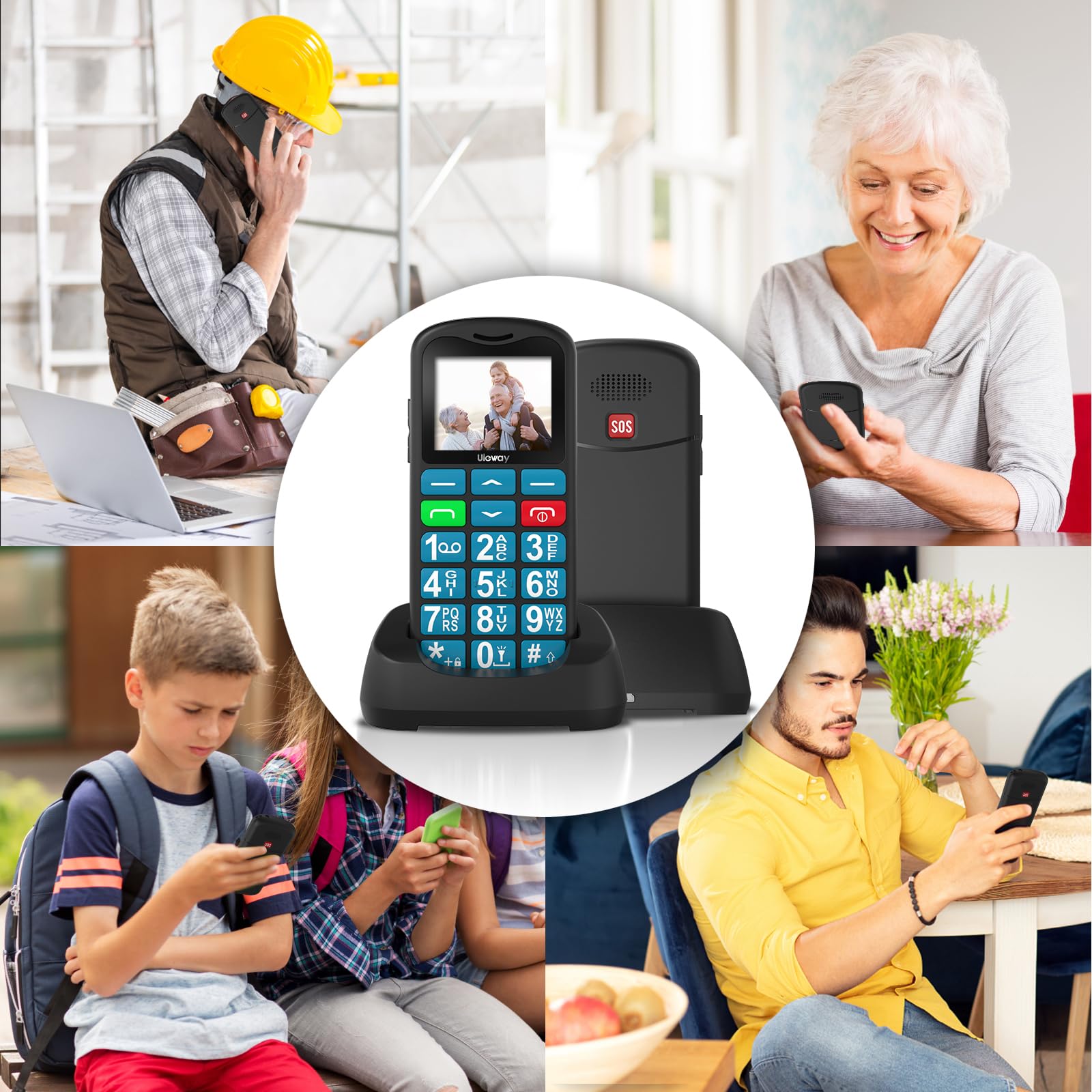 uleway Telefono Cellulare per Anziani, 4G senza Contratto, Grande Pulsante Facile da Usare, Volume Elevato, Supporta Nano SIM, Pulsante SOS, Composizione Rapida, Torcia, Display 1,77 Pollici, USB-C