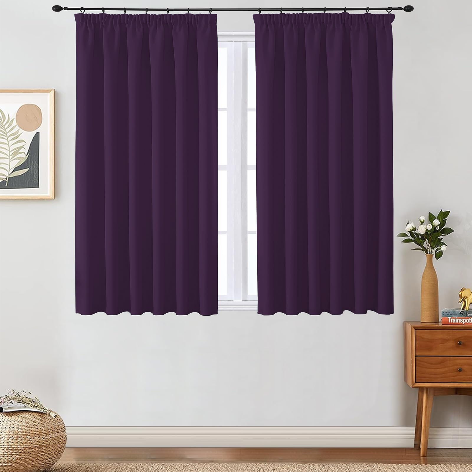 VEHEDE Purple Blackout Curtains for Bedroom – Pencil Pleat Thermal Curtains, Energy Saving & Room Darkening, Purple, W46 x L54 Inch, 2 Panels