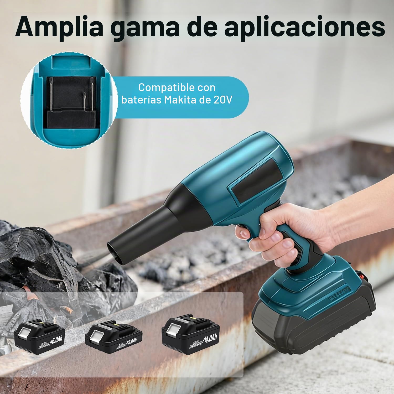 Soplador compatible con baterías Makita de 18 V, mini soplador de hojas con 5 boquillas, velocidad de aire de 30 m/s, motor sin escobillas de 130000 rpm, soplador de hojas portátil para eliminar hojas