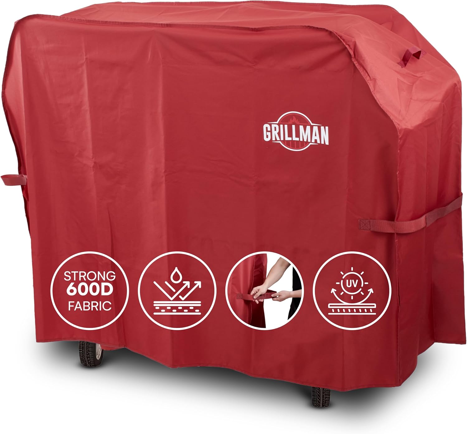 Grill Cover by Grillman, Red, 64 Inch, BBQ Outdoor Grill Covers, Charcoal & Gas Grills, Waterproof, Rip-Proof, Weather-Resistant, Anti-UV, Barbecue Cover for Weber, Genesis, Charbroil, Nexgrill, etc