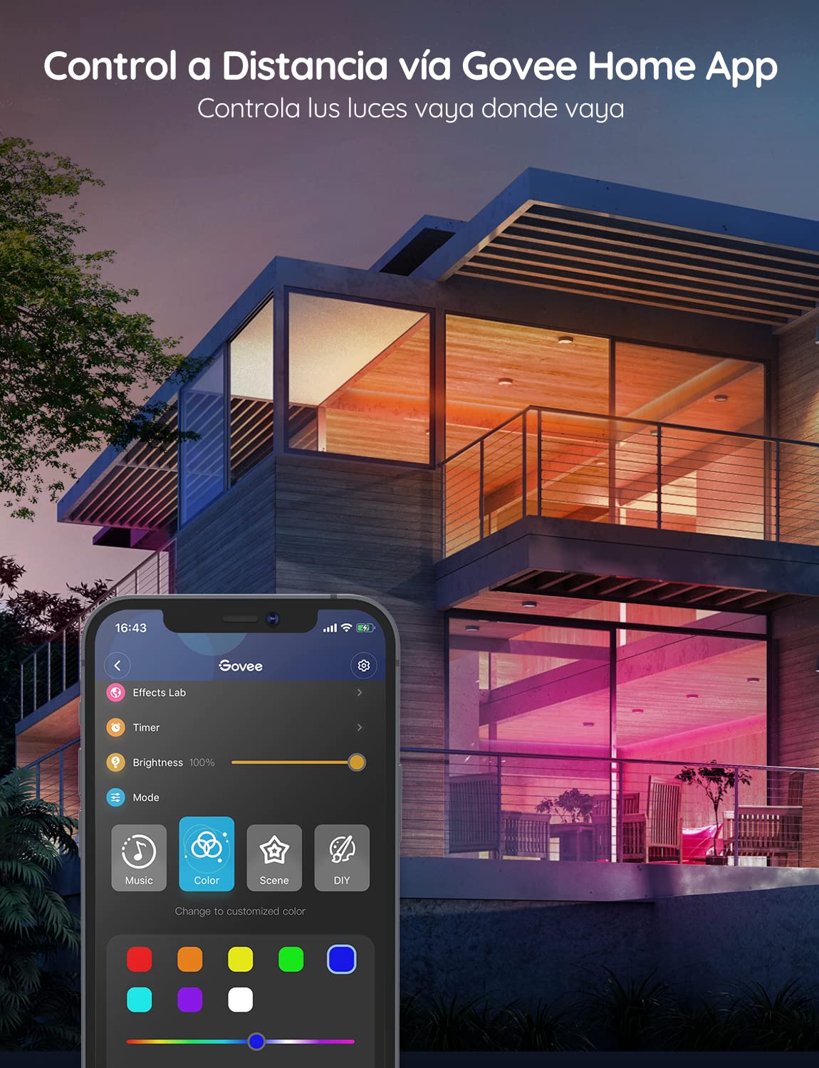Govee Tira LED 20m, WiFi Luces LED Habitacion Inteligente RGB, Funciona con Alexa, Google Assistant y App, 64 Modos de Escena y Sincronización de Música para PC Gaming, Techo y Fiesta