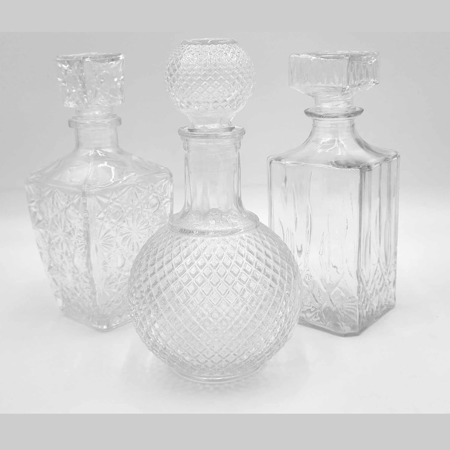 Premium Whiskey Decanter Set - Lead-Free, Airtight Stoppers - Includes 3 Unique Shapes: Diamond, Square, and Round - Elegant Design for Whiskey Lovers (2)
