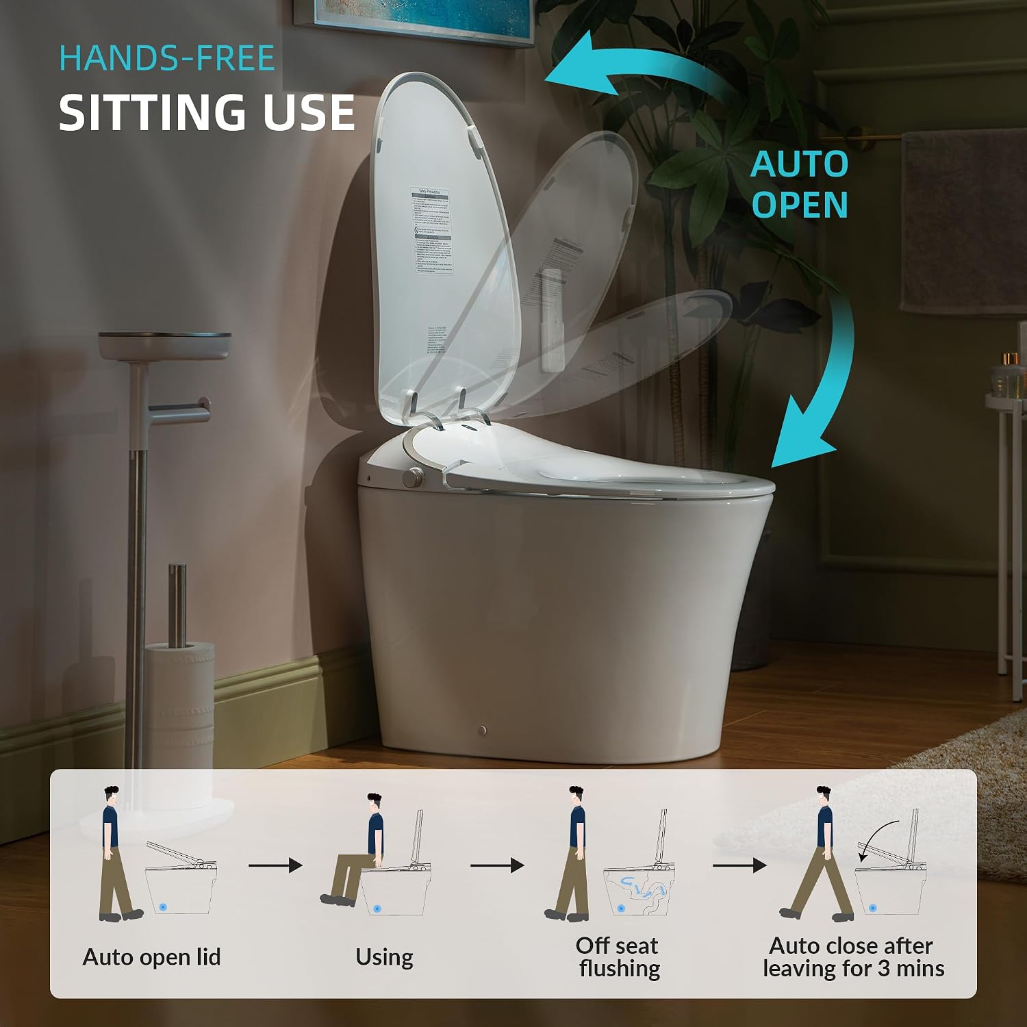 WOODBRIDGE LT610 One Piece Elongated Smart Toilet Bidet with Massage Washing, Auto Open and Close Seat and Lid, Auto Flush, Heated Seat and Integrated Multi Function Remote Control, White