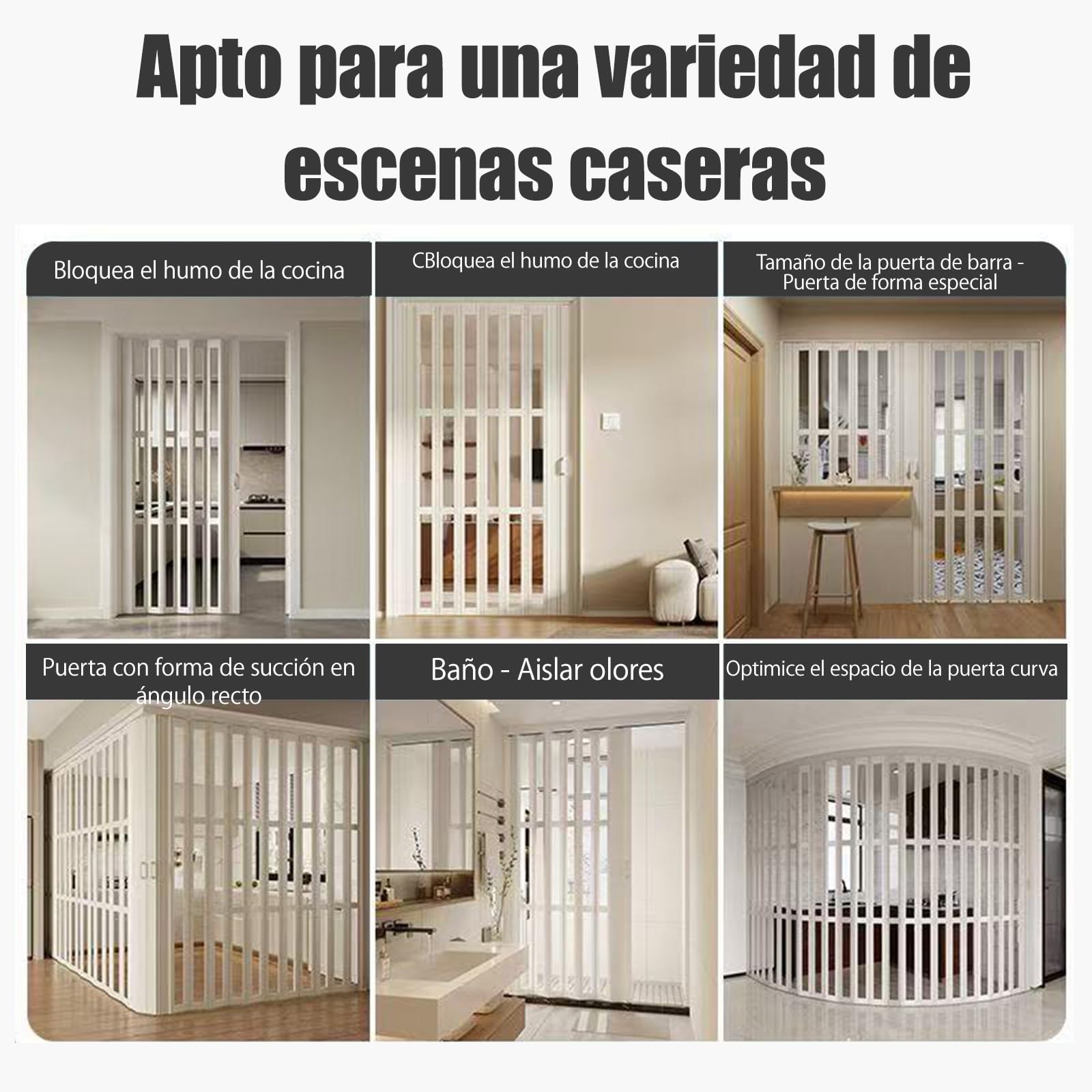 Puerta Plegable, Puertas Plegables Blancas Cerradas Estilo Acordeón, Divisores de Ambientes para Cocina y Baño, para Cocina Lavadero Armario, Fácil instalación, Blanco（W×H:145×203cm）