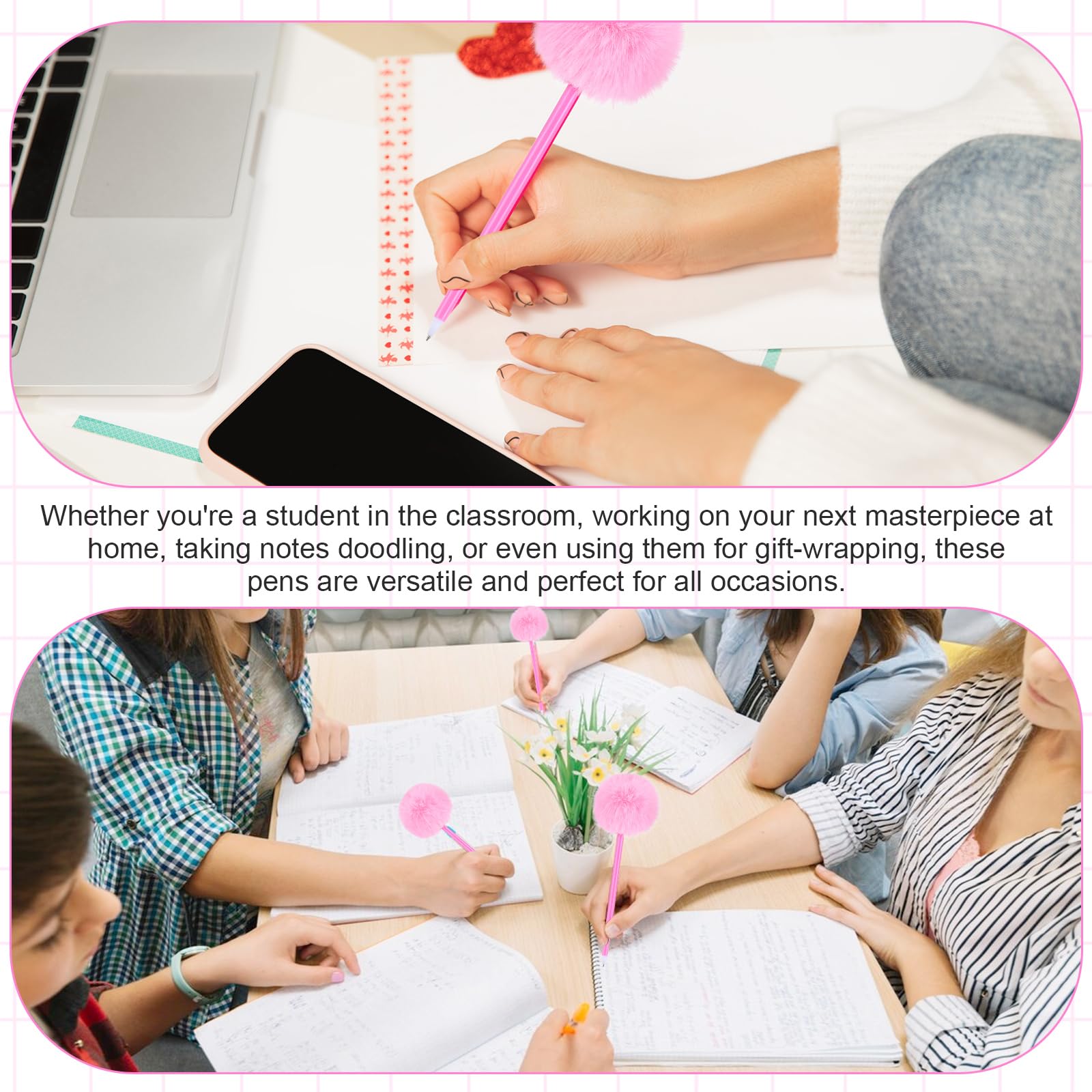 Sibba Pom Pom Pens 5 Pcs Needle Gel Ink Pens Pink Fuzzy Pens Fluffy Ballpoint Pen Cute Writing — view 5