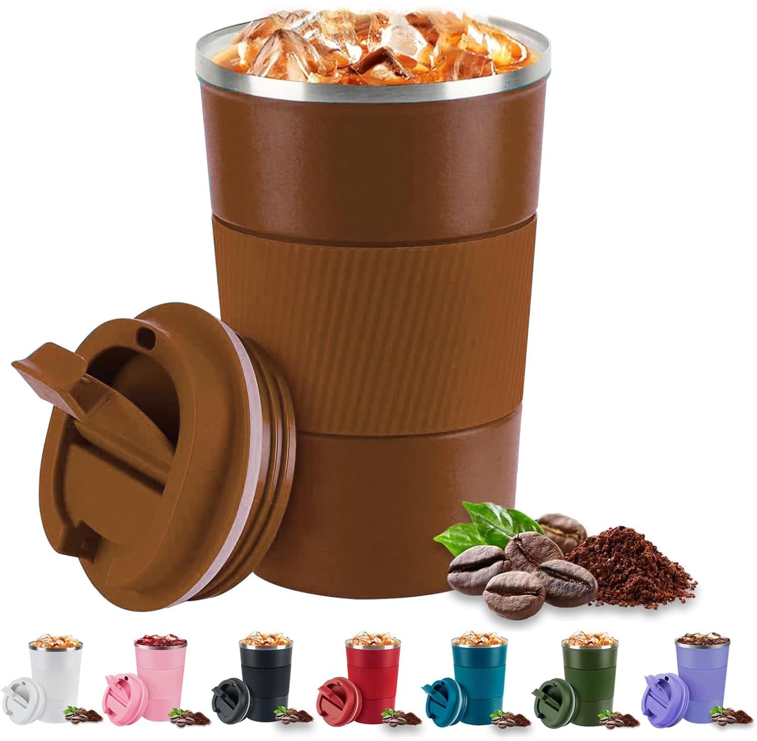 Eastrise Travel Mug,Insulated Coffee Cup with Leakproof Lid,Reusable Travel Coffee Mug,Stainless Steel Coffee Cup for Hot or Cold Drinks(Brown/18oz)