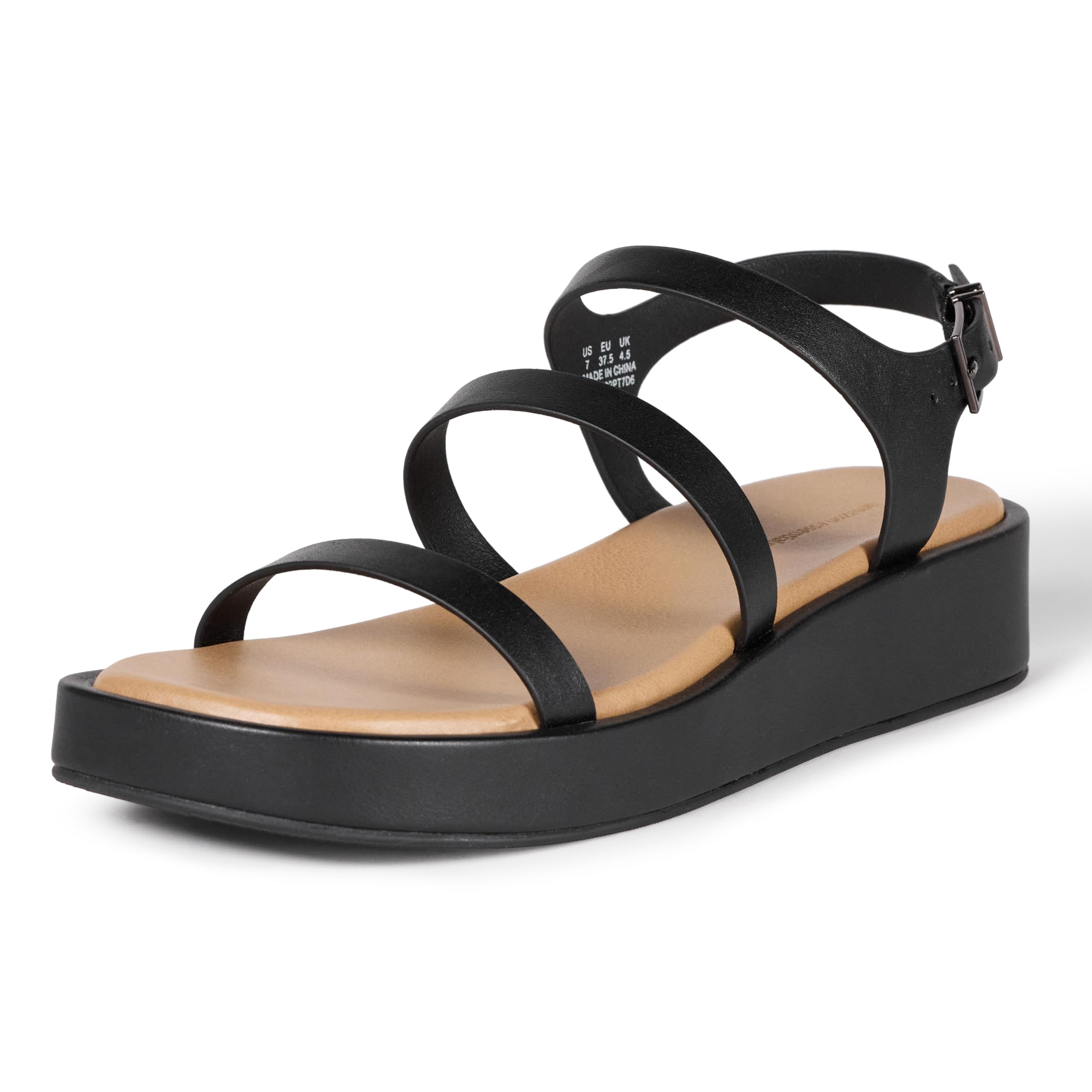 Amazon Essentials Women's Strappy Flatform Sandals, Black, 6 UK