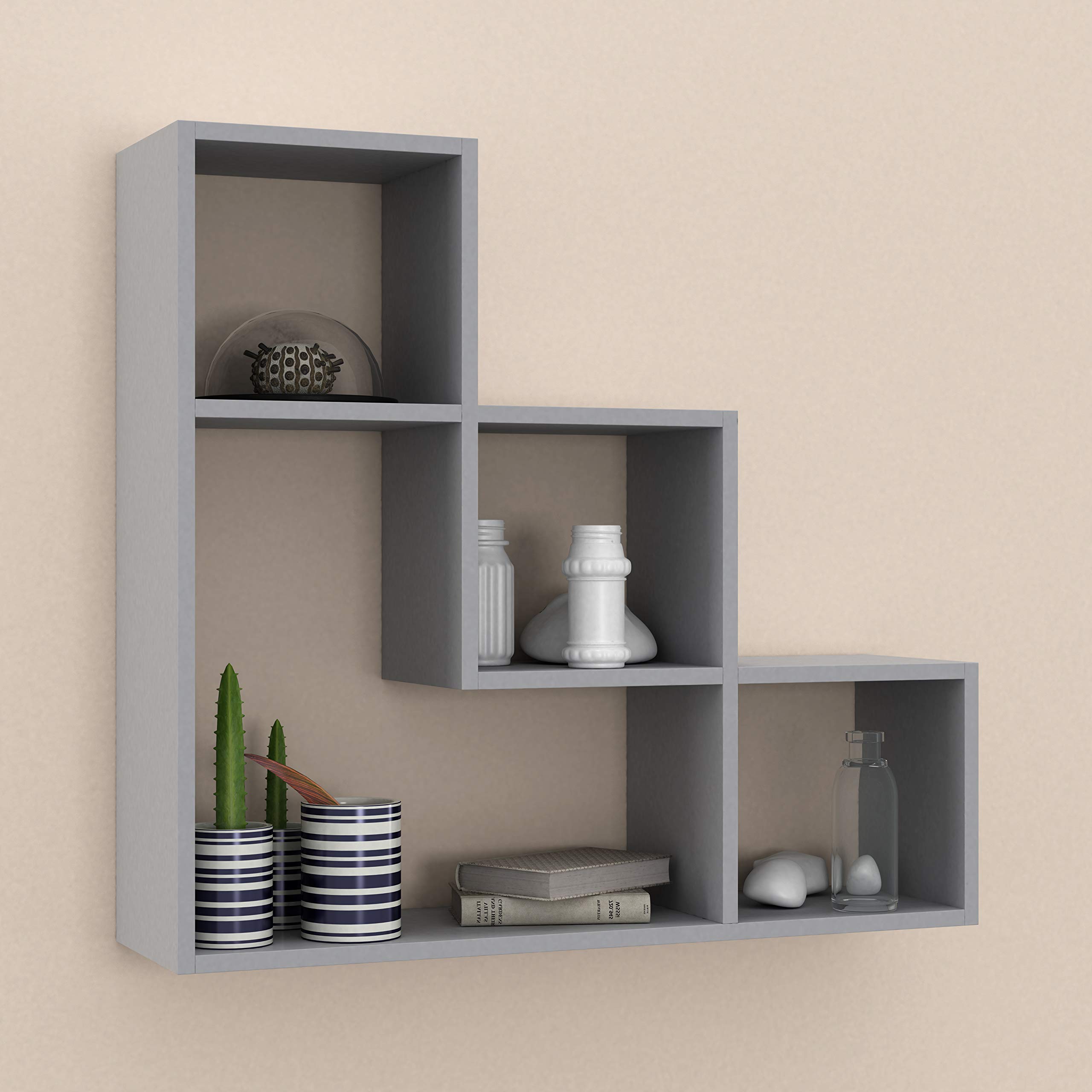 URBNLIVING Lyon 3 Step Wooden Floating Wall Mounting Shelf Display Unit Book Storage Deco (Grey)