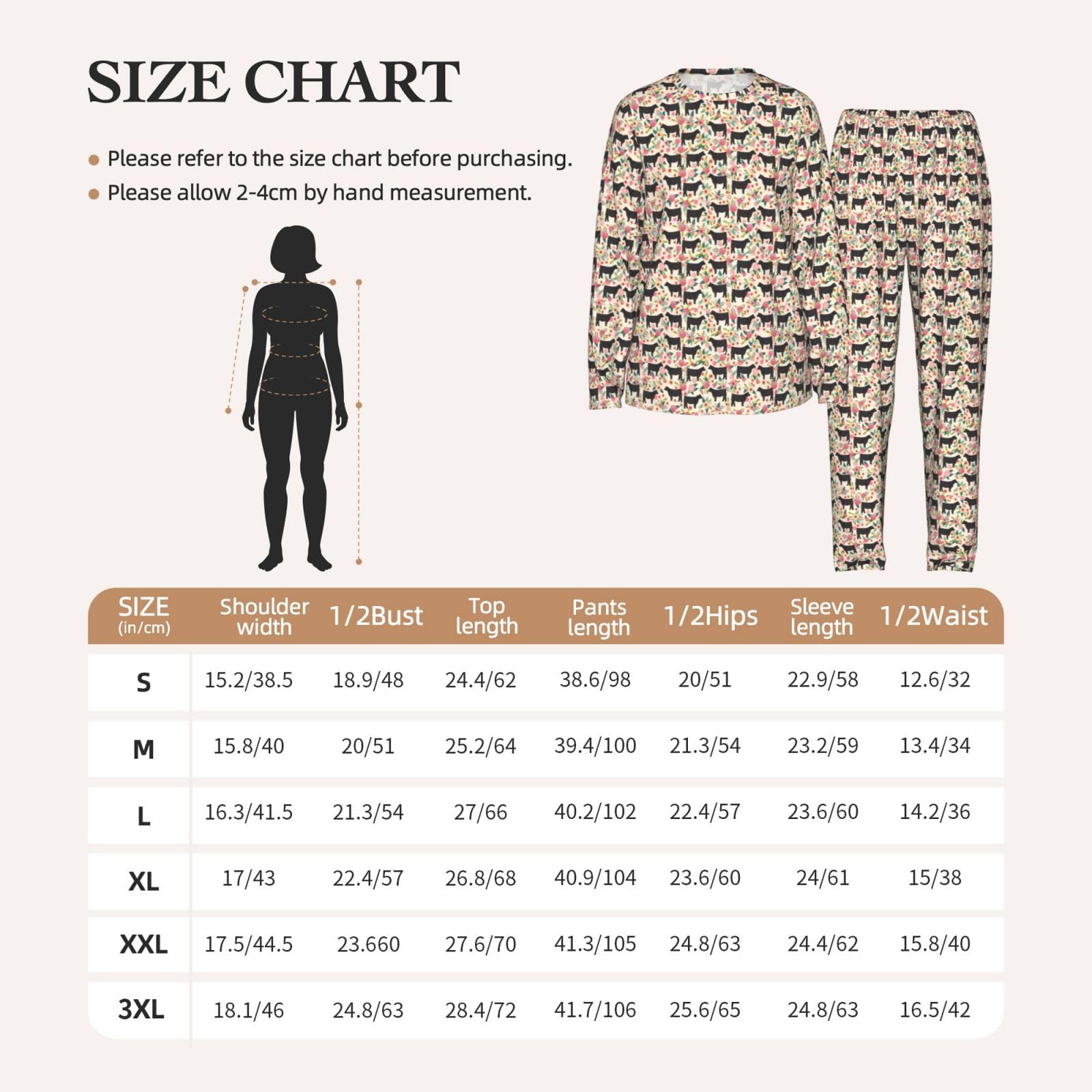 Red Flower Show Steer Cows Bestiame Stampa Delle Donne Manica Lunga Pigiama Corrispondente Morbido Elastico Coulisse Casual Daywear