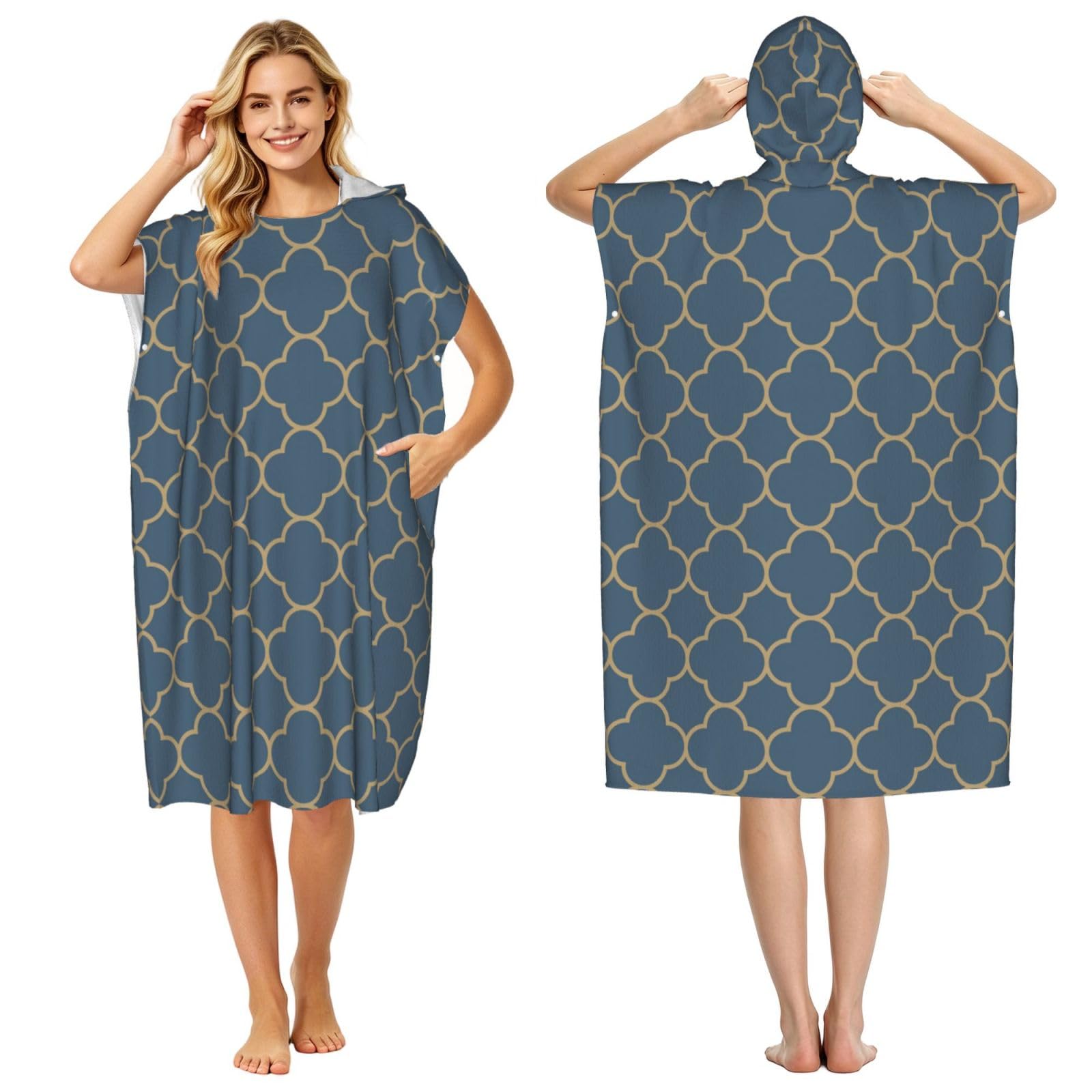 Poadnly Seamless Pattern Moroccan Vintage Style, Adult Hooded Beach Towel 90 x 110 cm,Changing Bath Robe, Surf Poncho Towel For Women Men