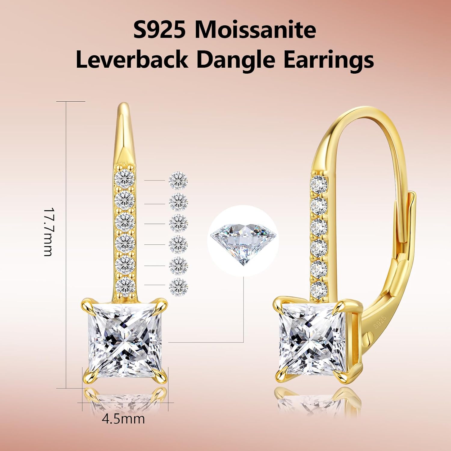 KRKC Moissanite Earrings, 1.0ct-2.0ct D Color Lab Created Diamond Earring, 14k White Gold Plated Sterling Silver Dangle Earrings S925 Leverback Drop Earring for Women Hypoallergenic Jewelry for Gifts - Image 2