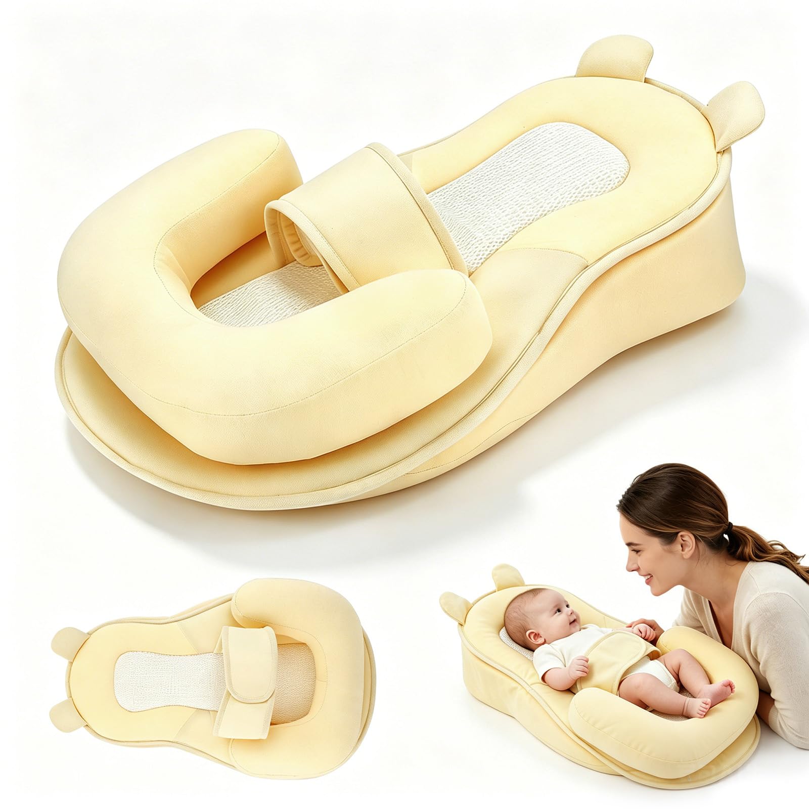 Cuscino per allattamento con bordo di sicurezza, multifunzionale, per mamme con cintura di sicurezza regolabile, cuscino a cuneo per il reflusso e la riduzione del sputo, supporto per l'allattamento