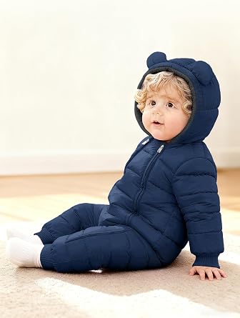 XMWEALTHY Baby Snowsuit Toddler Girl Clothes Cute Hooded Double Zipper Boys Winter Coat Unisex Romper for Infant