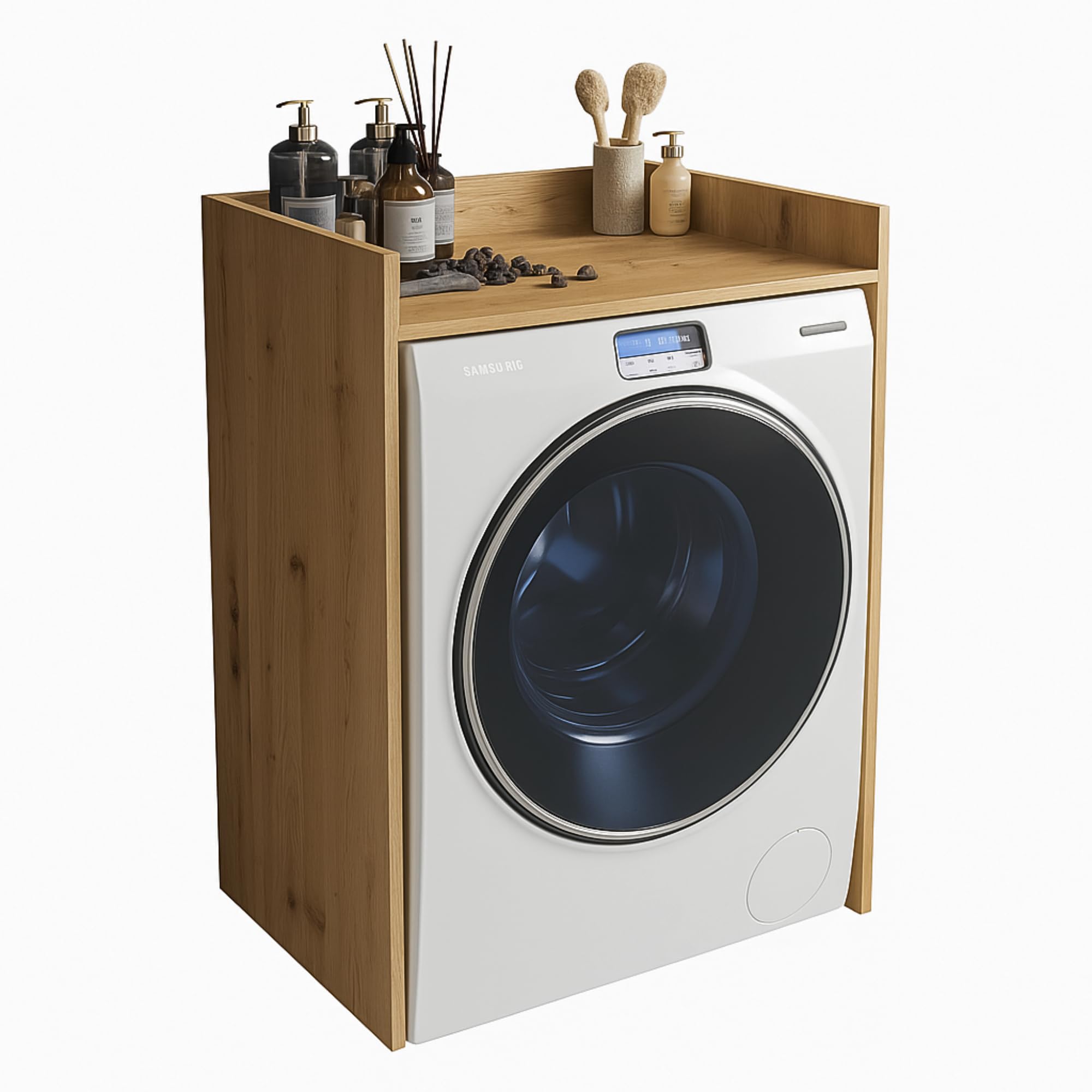INNOVAHOME Armoire Machine a Laver, Meuble Machine à Laver et Sèche-Linge, Meuble Lave Linge avec Étagère de Rangement, Cache Supérieur sans Perçage - Chêne Wotan 66x97x62cm