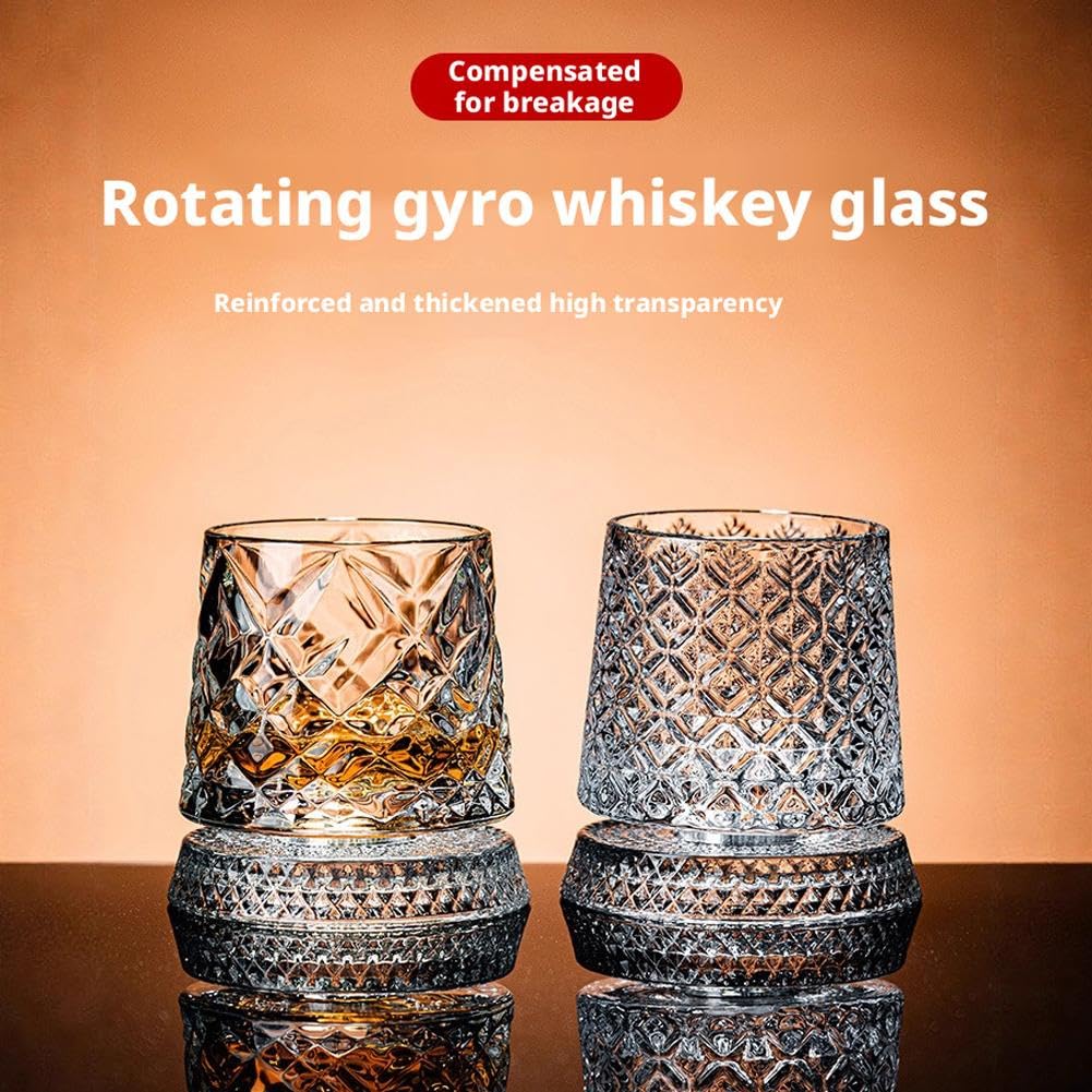 360-stopniowy obrotowy kieliszek do whisky, 2 sztuki obrotowego kryształowego kieliszka do wina z funkcją redukcji stresu, na urodziny, święta, Dzień Ojca, specjalne wydarzenia degustacyjne