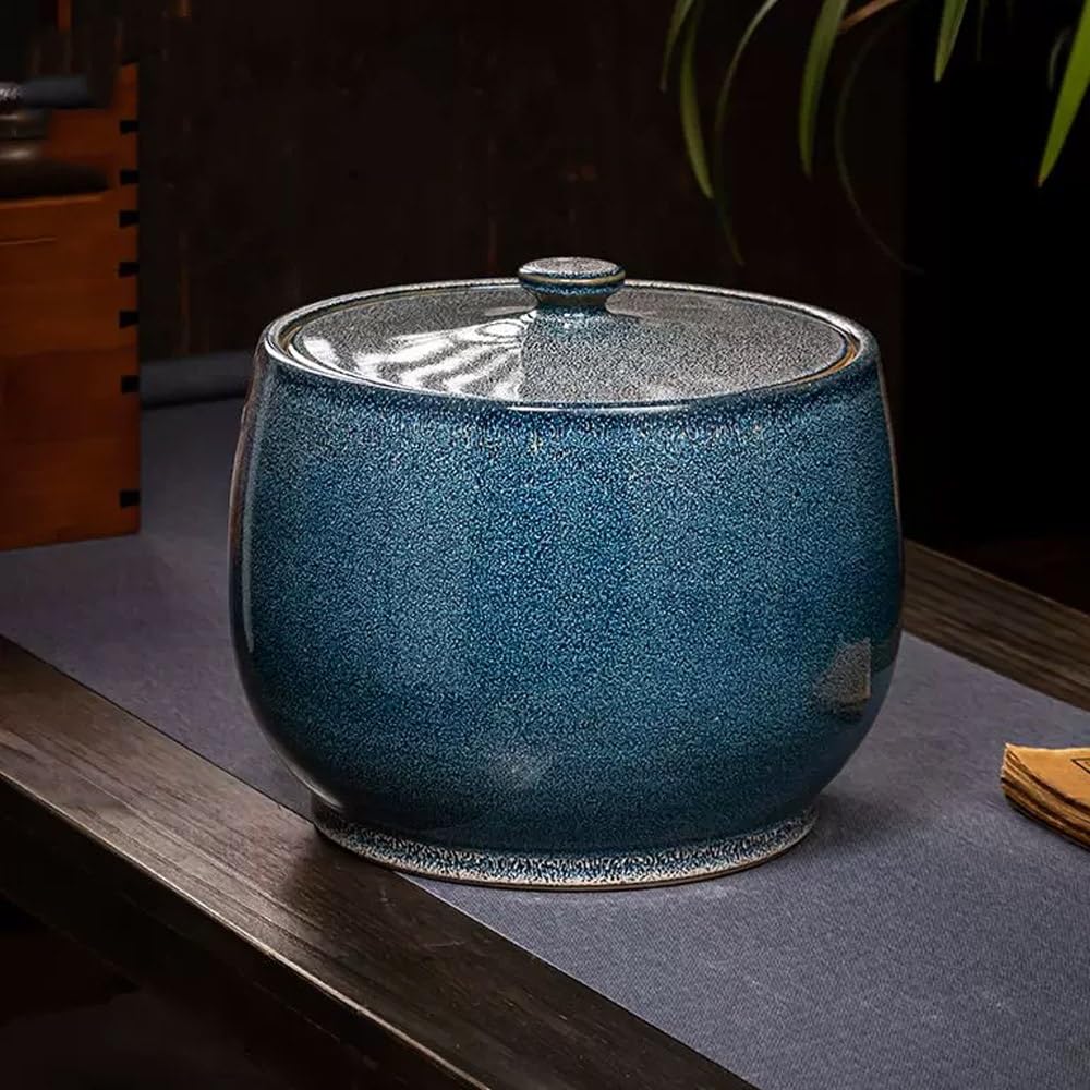 SXHJDY Ceramic Rice Jar With Lid Home Food Storage Containe 5kg/11lb 10kg/22lb 15kg/33lb Grain Dispenser With Handle For Flour Nuts Snacks(Blue,15kg/33lb)