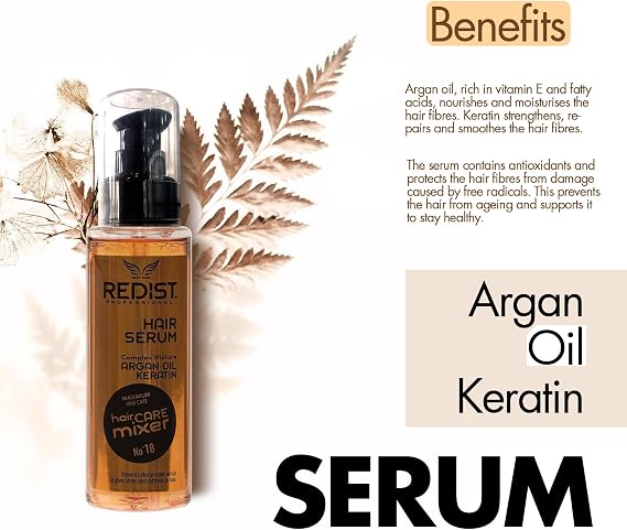 Redist Hair Serum with Keratin & Argan Oil 125ml | Intensive Repair for Dry & Damaged Hair | Anti-Frizz & Split End Treatment | Shine & Smoothness Restoring Hair Oil | Professional Hair Care Serum