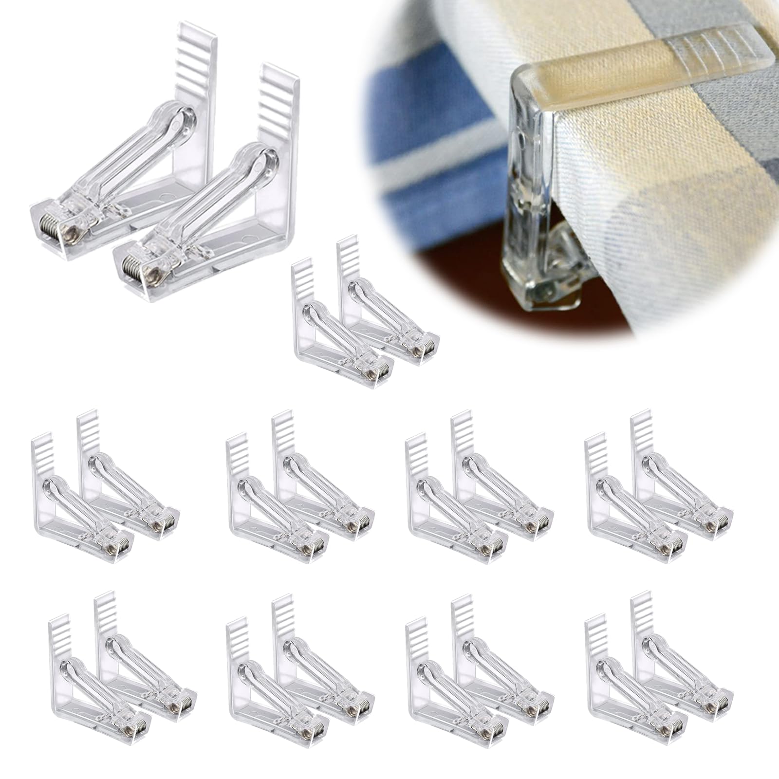 20 Pinces à Nappe Transparentes Ajustables - Pour Tables Jusqu'à 4.8cm - Plastique/acier