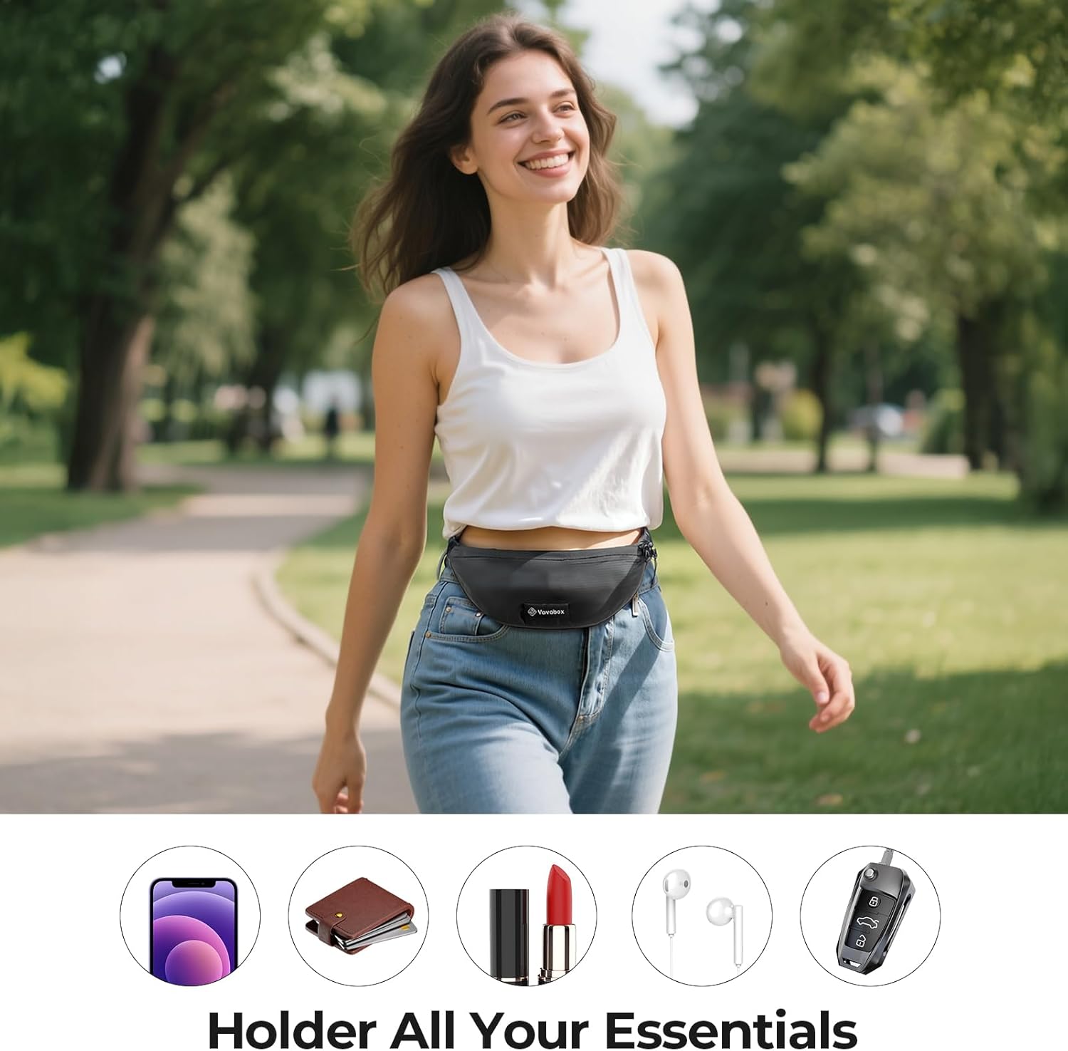 Vavabox Extremely Light Fanny Packs for Women, Crossbody Bag for Men Travel Bum Bag With 2 Zippers Water-Resistant Waist Bag for Running Walking Hiking (Black) - Image 2