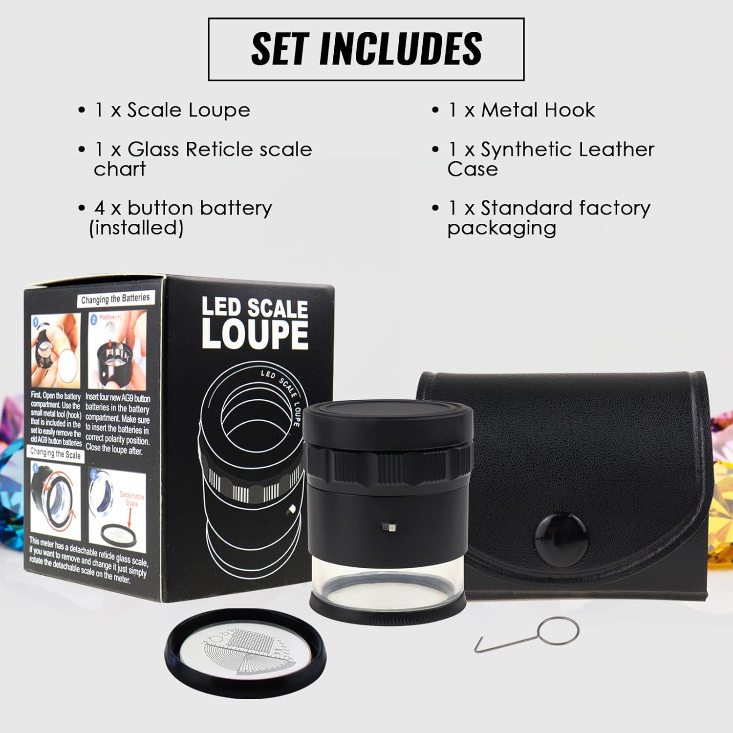 Lupa iluminada LED 10X con escala de medición desmontable, lupa de