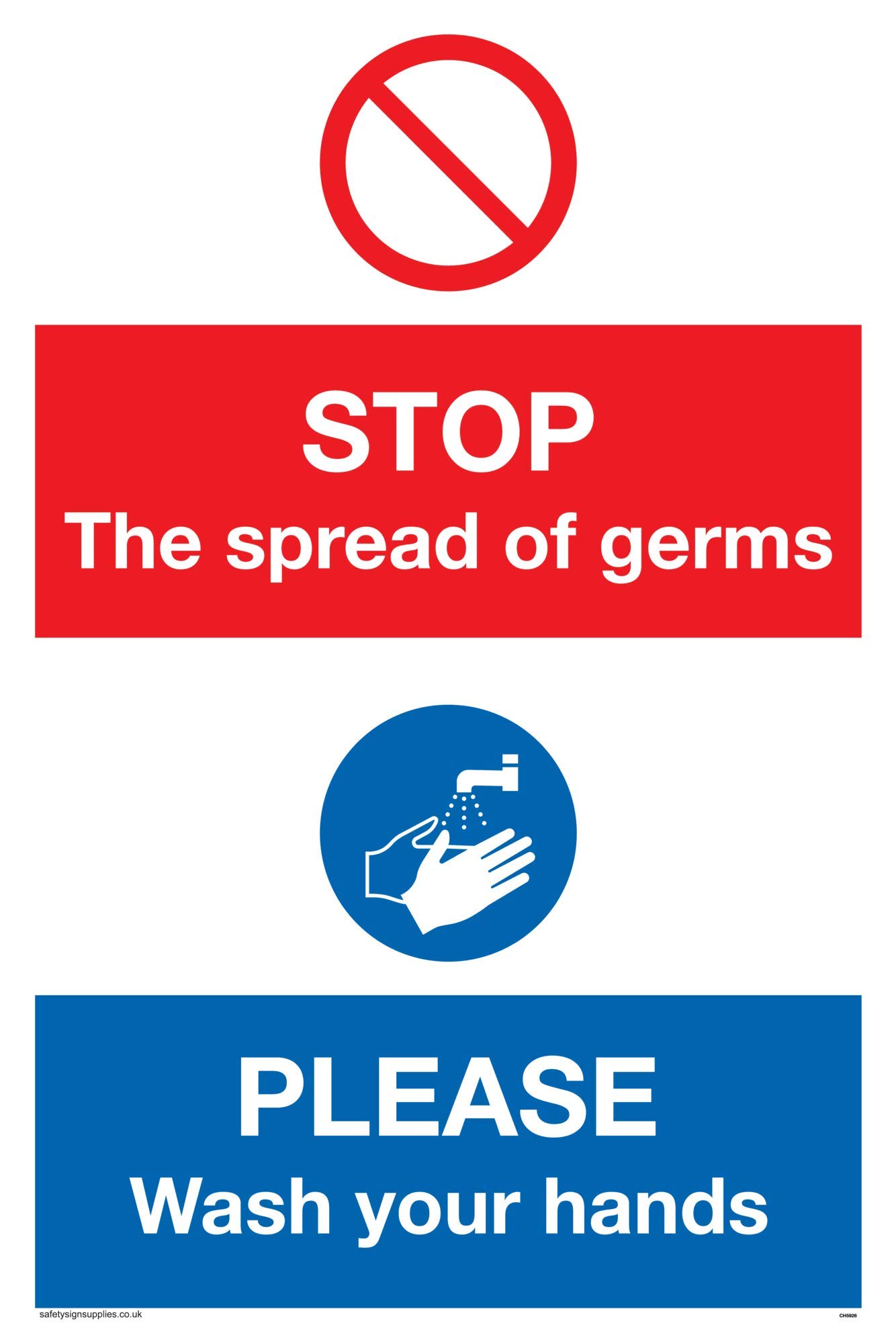 STOP germs PLEASE wash your hands sign - Plastic Semi-rigid 1mm