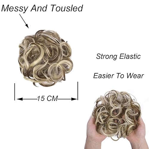 Miniatura 4 de Extensiones de cabello rizado con moños elásticos y ondulados, extensiones de cabello envolvente, extensiones de moño despeinado para mujeres y