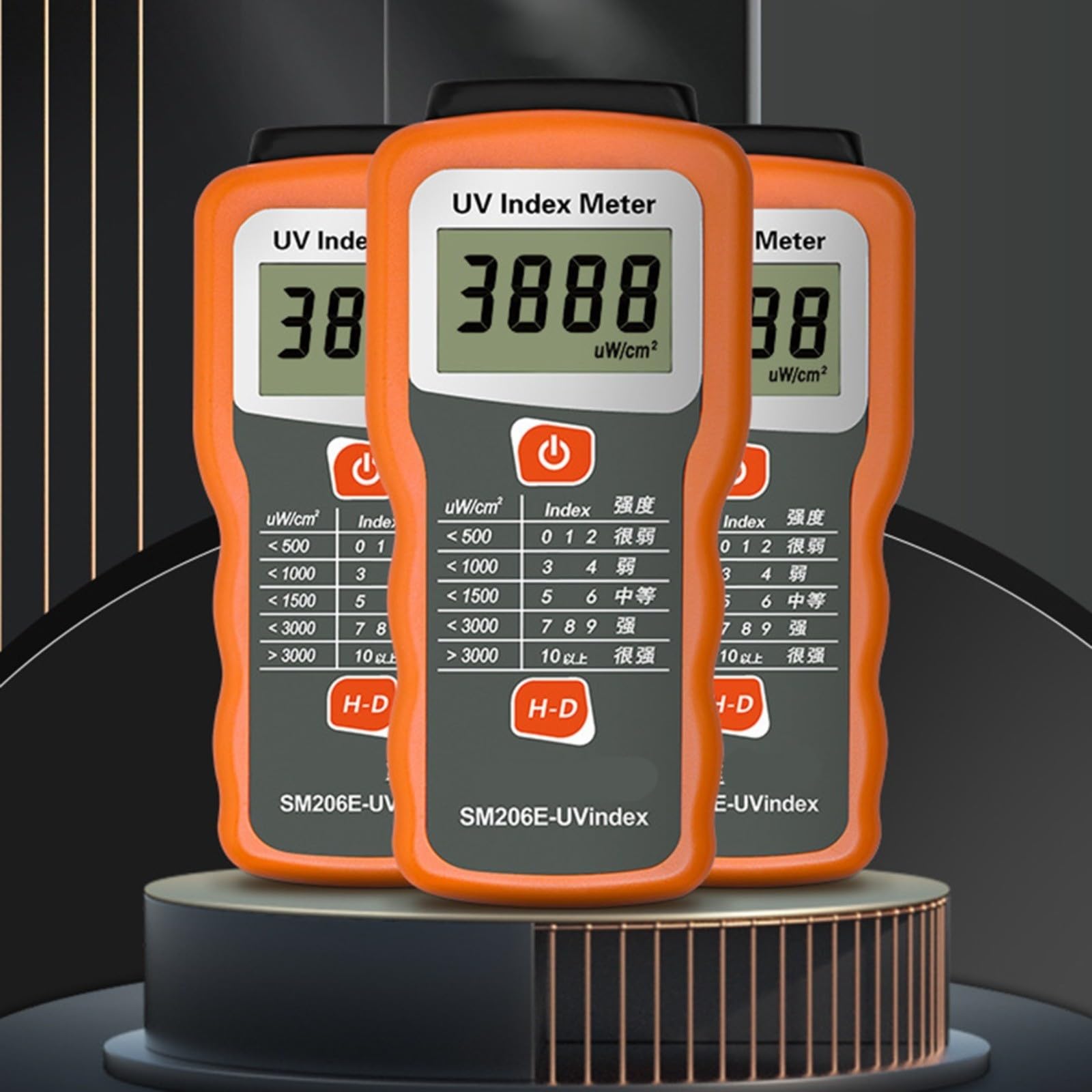 SM206E Digitaler UV-Index-Messer Strahlungsdetektor für UVA+UVB 280–370nm mit Hochauflösender LCD-Anzeige, Spitzenwertspeicher, Laboroptik sowie für IR/UV-Blockierungstests