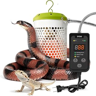 Smart Reptile Heating Furnace with Built-in Thermostat, Red Light Bulb, and Bite-Proof Cord – Safe for Snakes, Lizards, Chameleons, Turtles, Chicks, Amphibians, and Plants