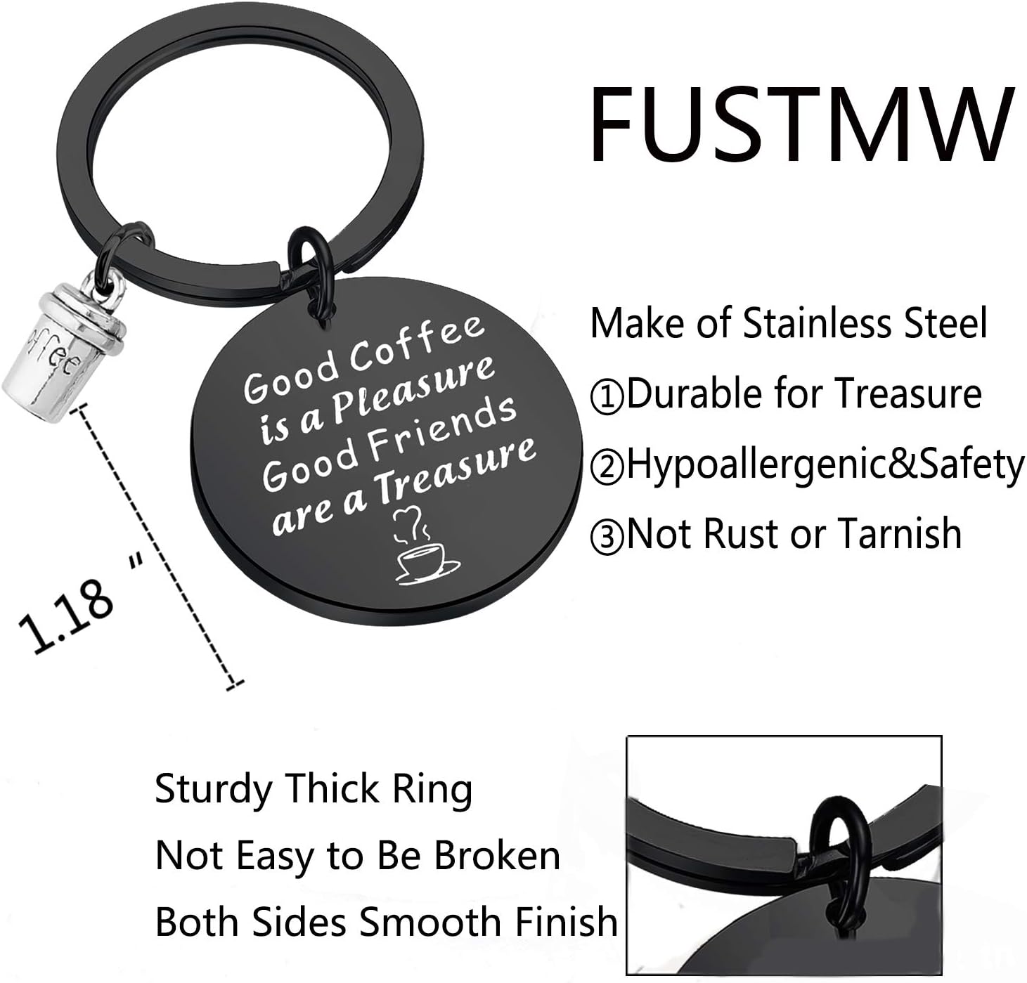 FUSTMW Coffee Lover Keychain - Coffee Themed Friendship Jewelry for BFF Birthday Gifts - Image 3
