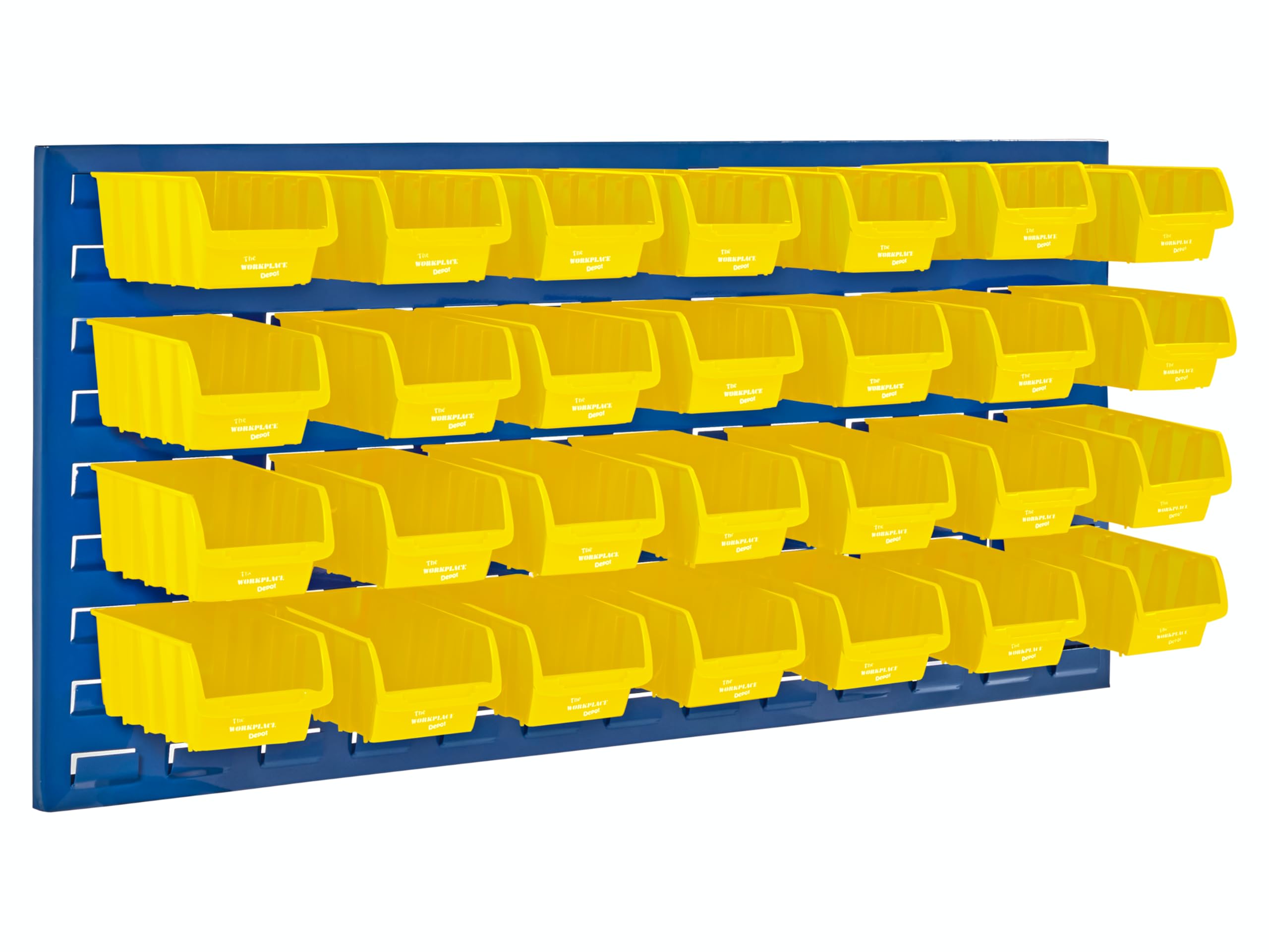 The Workplace Depot Yellow Wall Mounted Louvre Panel Kit – Steel Storage Panel 460(H) × 995(W) With Polypropylene Bins – Ideal For Workshop, Garage & Warehouse Organisation (, With X28 Small Bins)