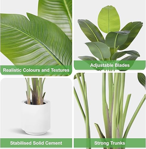 Miniatura 6 de Planta artificial de ave del paraíso de 4 pies de alto, palmera tropical falsa, plantas falsas grandes con 9 hojas de plátano de seda, plantas de