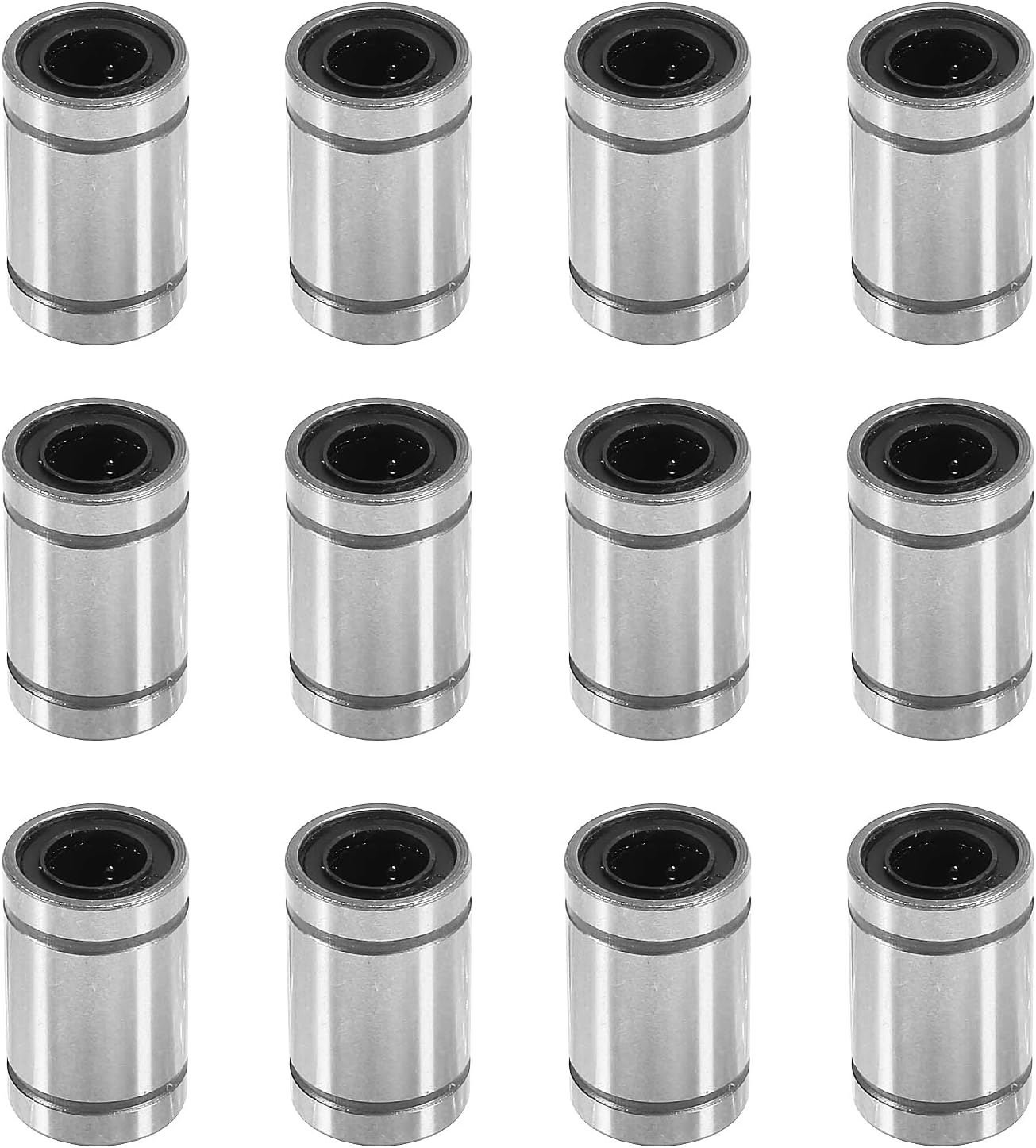 12PCS LM8UU Linear Ball Bearings, 8mm Bore Dia Linear Motion Bushing with Double Side Rubber Seal Great for CNC Machine 3D Printer