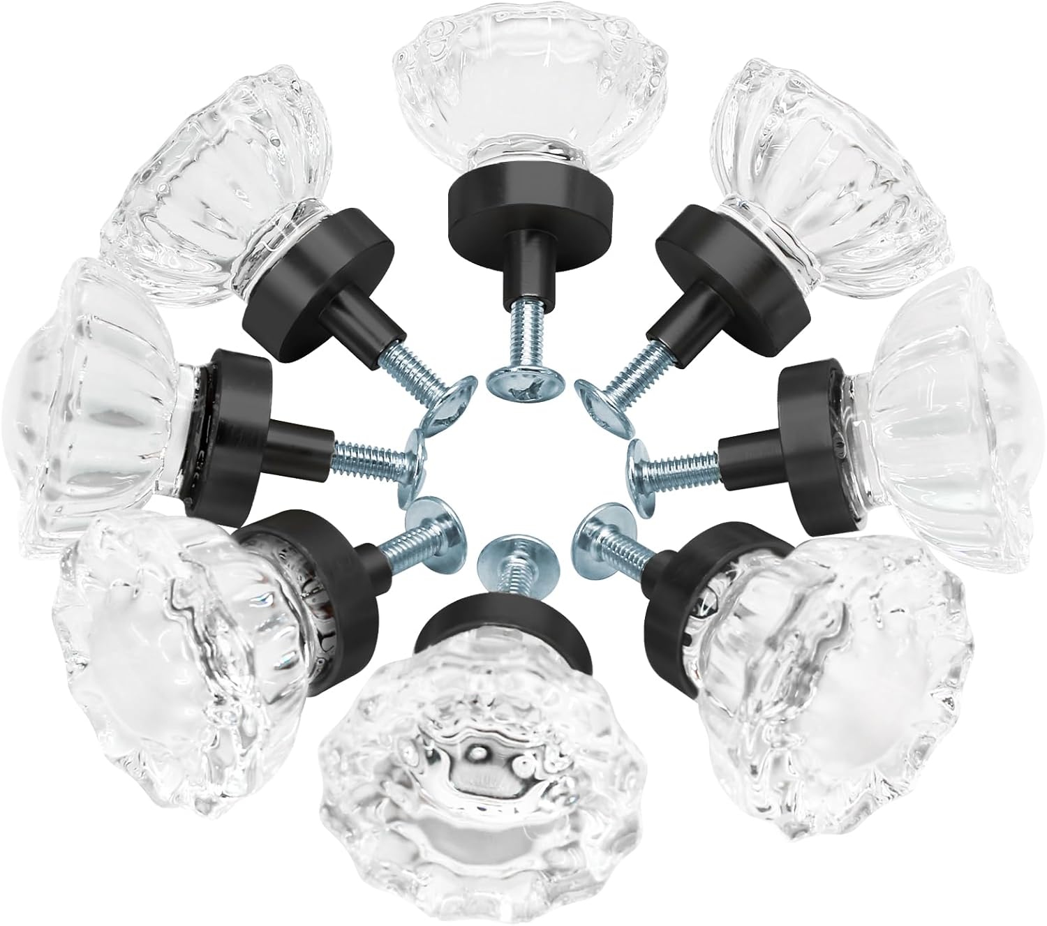 8PCS Crystal Cabinet Knobs,Drawer Knobs Vintage Dresser Handles,Single Hole Knobs for Kitchen Cupboard Closet Bathroom Dresser Drawer(Matte Black)