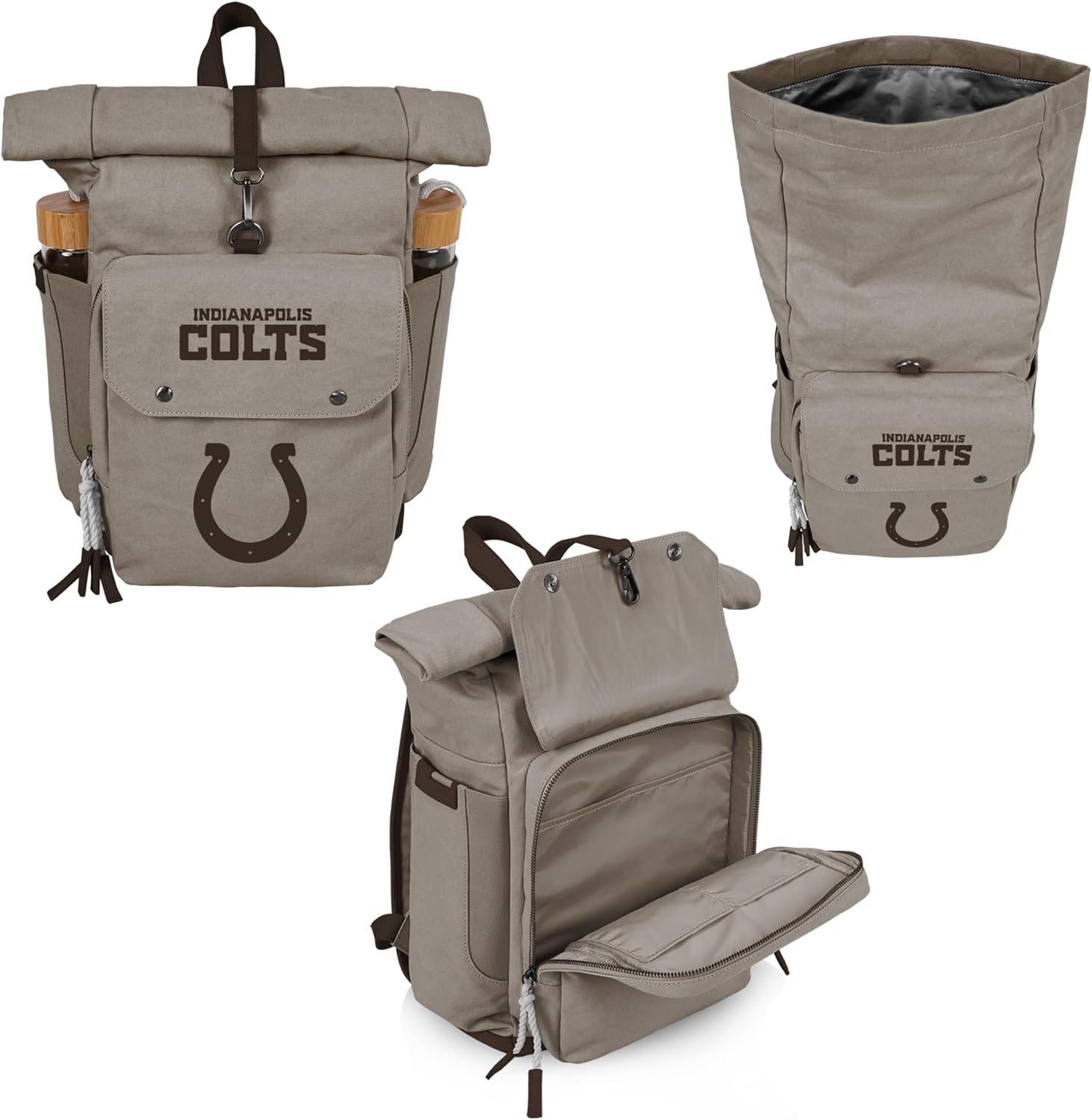 PICNIC TIME NFL Carmel Roll Top Picnic Backpack Cooler, Canvas Cooler Bag, Picnic Basket Set with Cooler Backpack, (Gray)