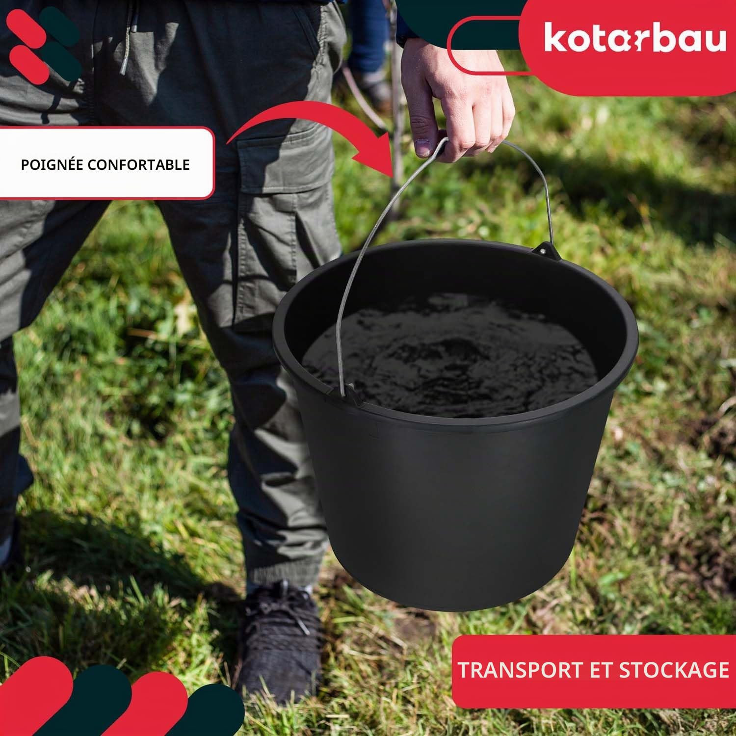 KOTARBAU® Jeu de 20 Seaux de Construction 16l Seau à plâtre Seau à mortier Seau à Ciment Seau à Eau Seau de Jardin Seau en Plastique Noir