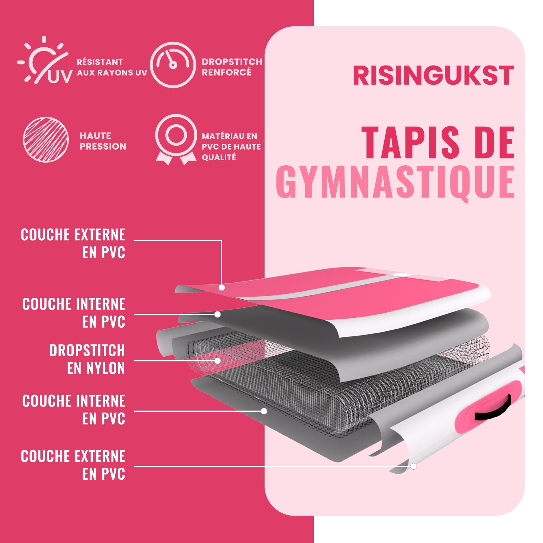 Tapis de Gymnastique Gonflable, Air Gymnastique Track, Tapis de Fitness 10cm/15cm/20cm Haut airtrack 2/3/4/5/6 m, Tapis Adapté Pour le fitness le yoga l'entraînement