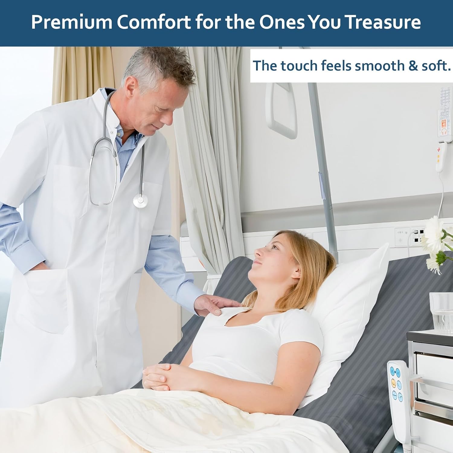 Rajlinen 2 Pack Fitted Hospital Bed Sheets Soft Microfiber 42" x 80", Durable Medical & Nursing Bed Sheets, 12 Inch Deep Pocket Hospital Fitted Sheet with Elastic All Around, Dark Grey Stripe