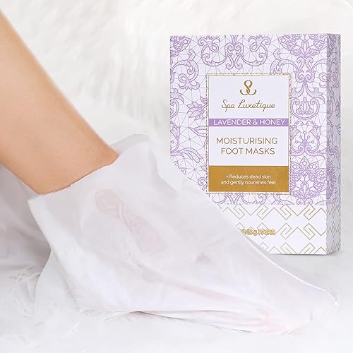 Miniatura 4 de Mascarilla para pies  5 pares de spa de lavanda y miel para pies agrietados y secos que reducen la piel muerta calcetines hidratantes para pies de