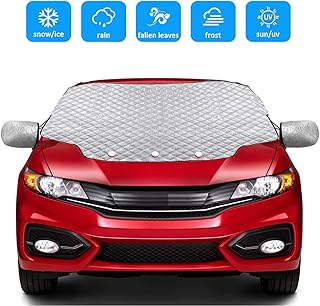 Gintenco Car Windshield Snow Cover, Frost Ice Windscreen Covers with Magnetic Edges, 4 Layers Thickness Snow Protector Covers with Side Mirrors Cover Easy to Use for Car SUV CRV Trucks