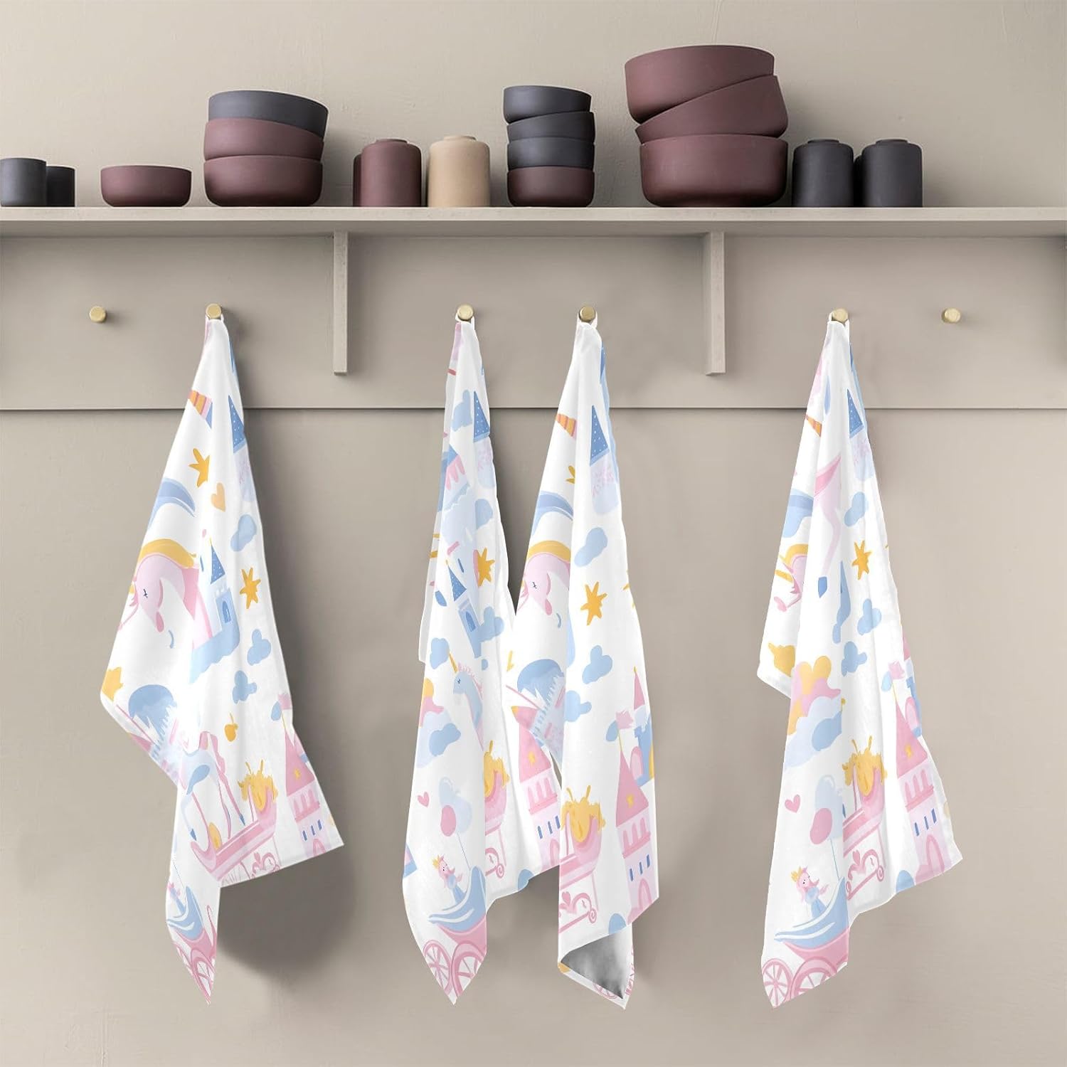 YETTASBIN Castle and Princess Kitchen Dish Towel 4 Pack, Soft Absorbent Dishcloths Reusable Hand Towel Washable Tea Towels for Home Kitchen Bar Table Decor, 28 x 18 Inch