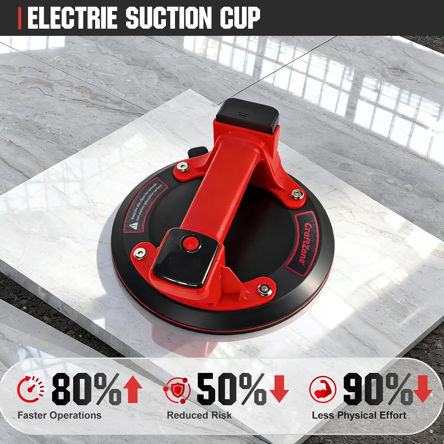 Electric Suction Cups for Glass, 600 LBS Max Load, 8" Heavy Duty Tile Suction Cups Lifter, Auto Start Pump, Display, for Lifting Large Glass, Tile, Granite, Metal (Electric)